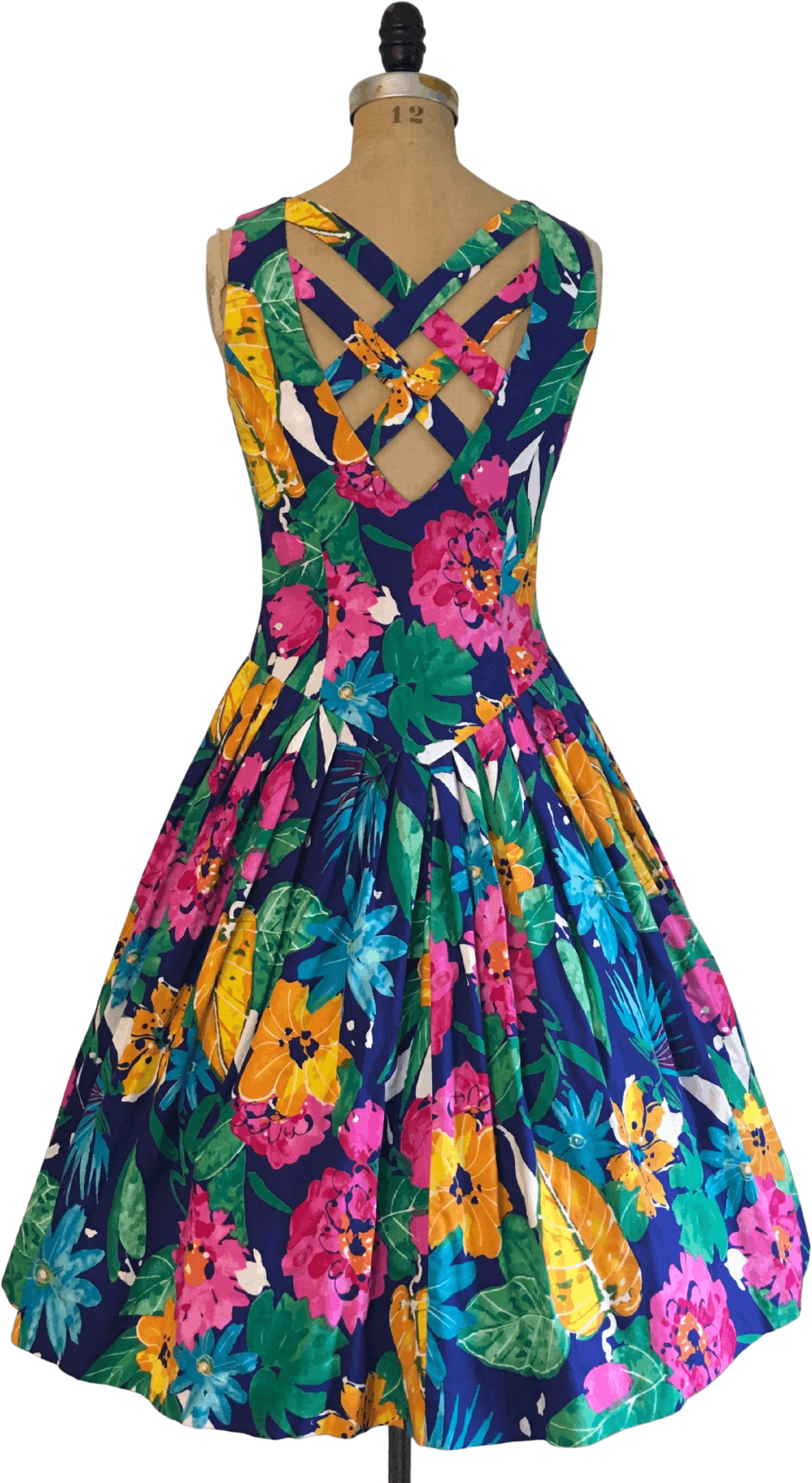 80's Tropical Floral Lattice Back Sundress by Melissa - Image 2
