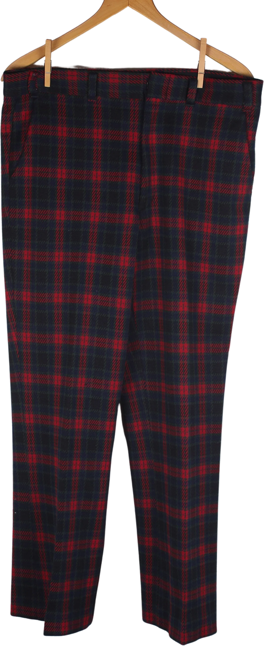 Vintage Mens 70s Era Christmas Red Green Blue Plaid Polyester Leisure Pants