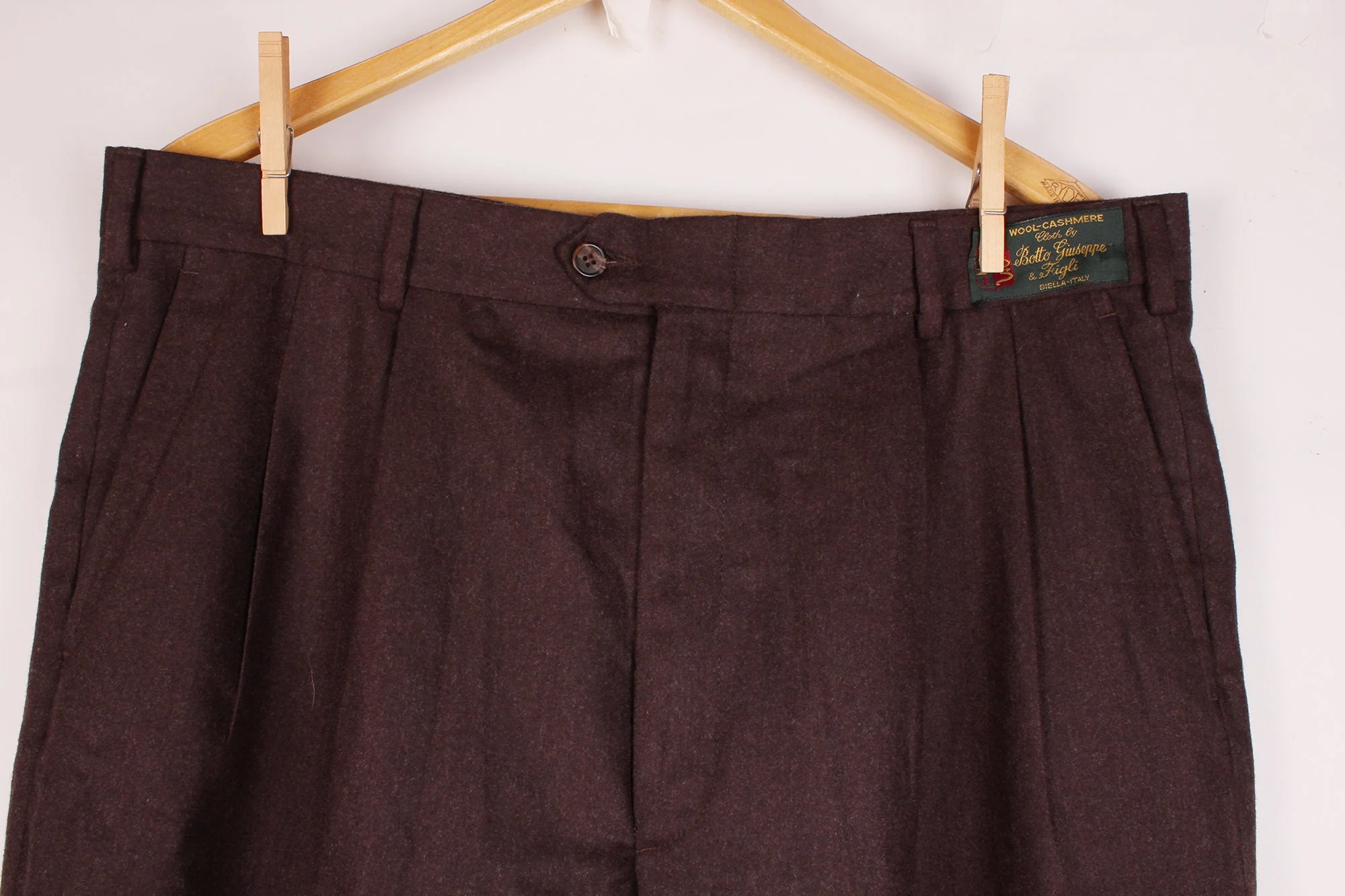 Vintage Mens 80s Era Cashmere Wool Chocolate Brown Bill Blass Brand Men's Dress Pants by Bill Blass - Image 4