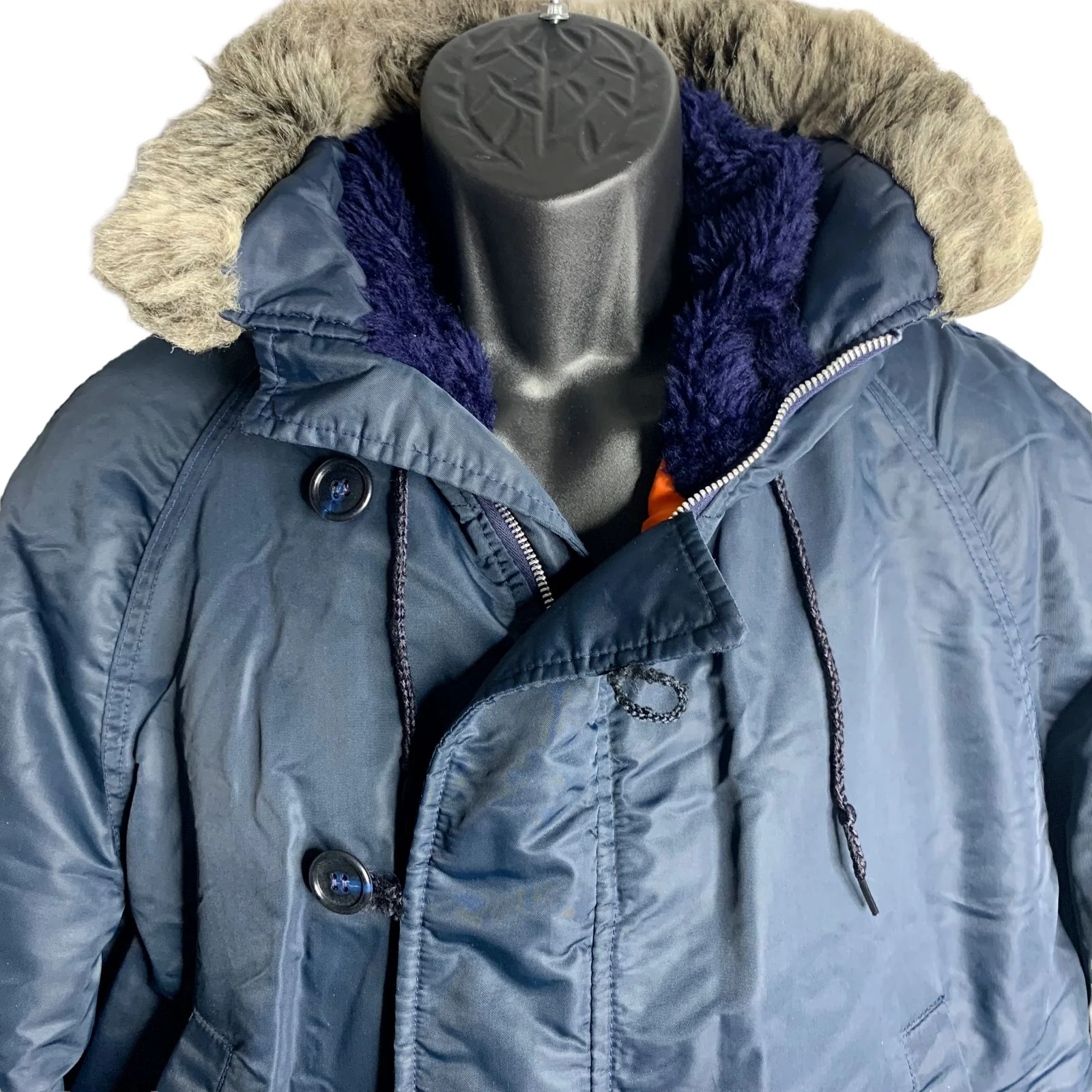Vintage Mens Hooded Flight Jacket L Blue Quilted Lining Scuba Hood by Sears - Image 3