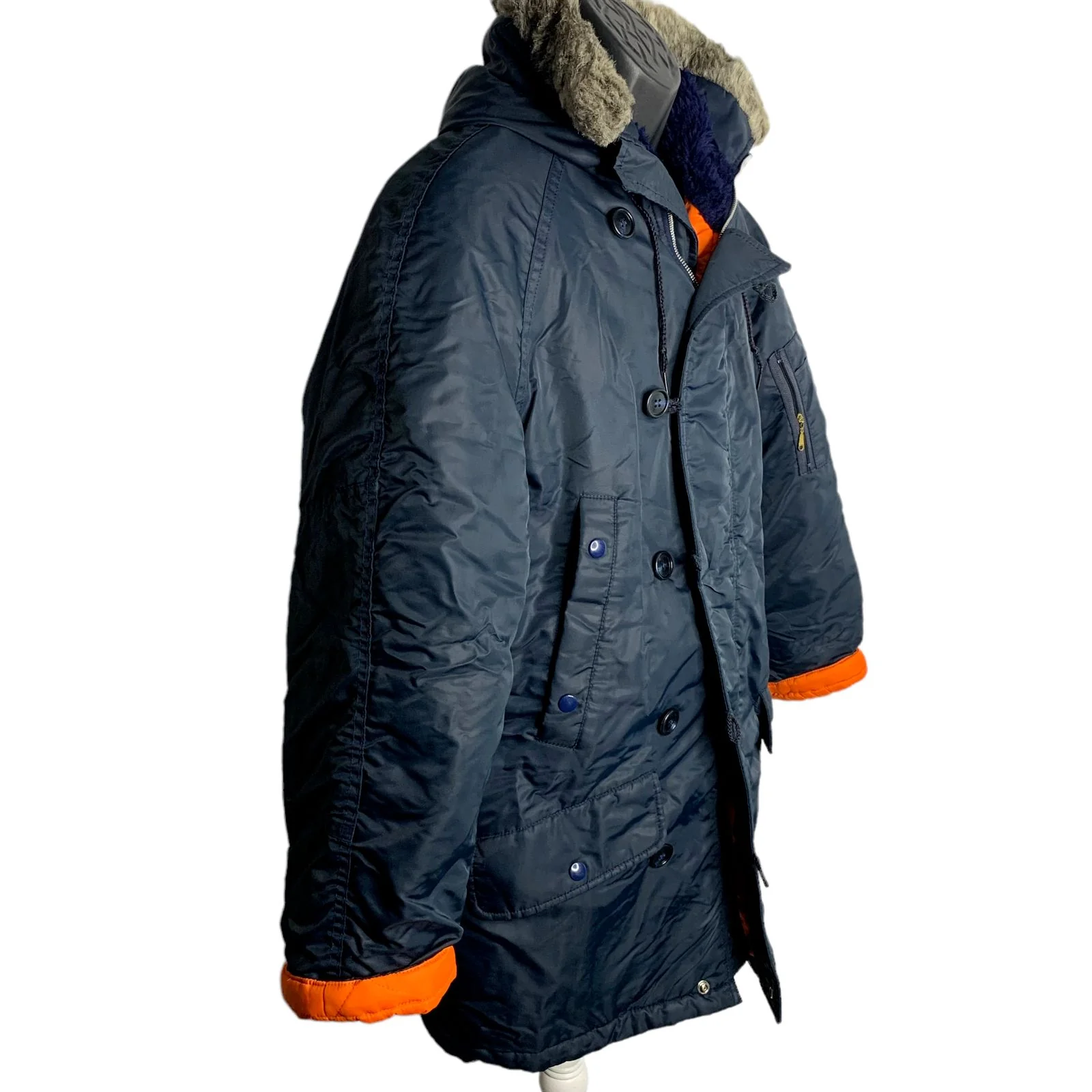 Vintage Mens Hooded Flight Jacket L Blue Quilted Lining Scuba Hood by Sears - Image 4