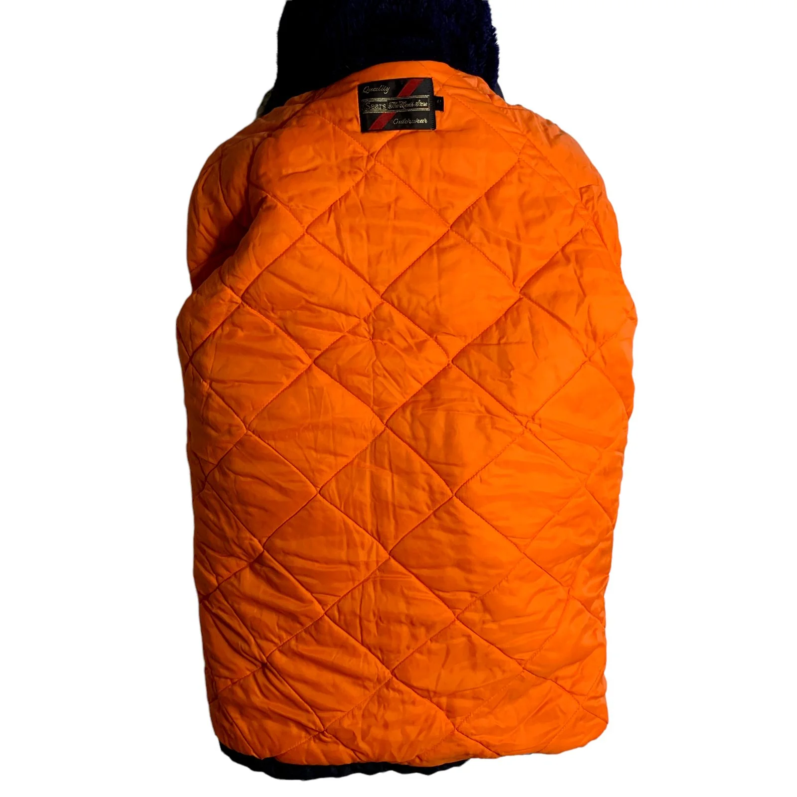 Vintage Mens Hooded Flight Jacket L Blue Quilted Lining Scuba Hood by Sears - Image 7