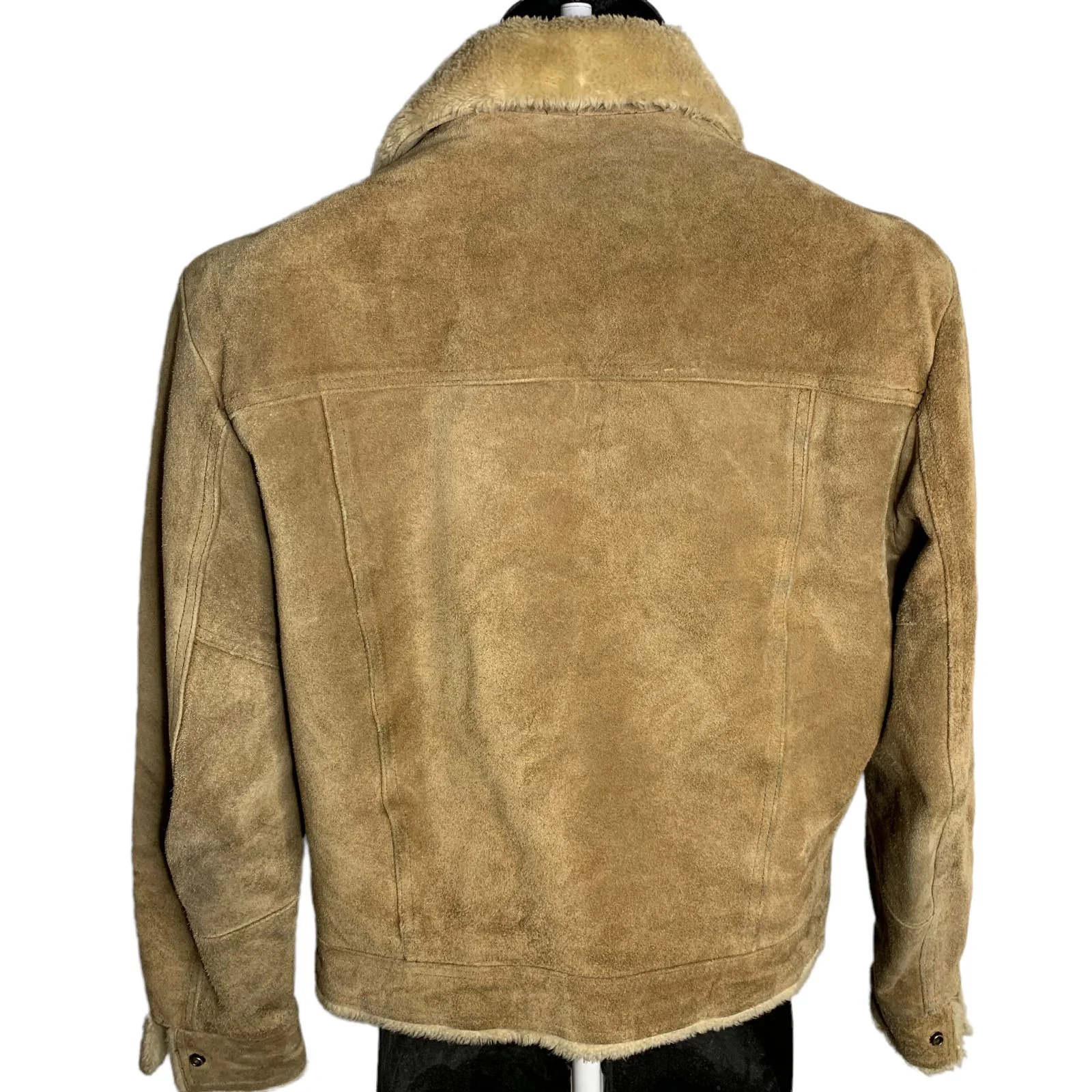 Vintage Mens Leather Rancher Jacket M Brown Faux Fur Lined Pockets Snap Front by Grande Bay - Image 4