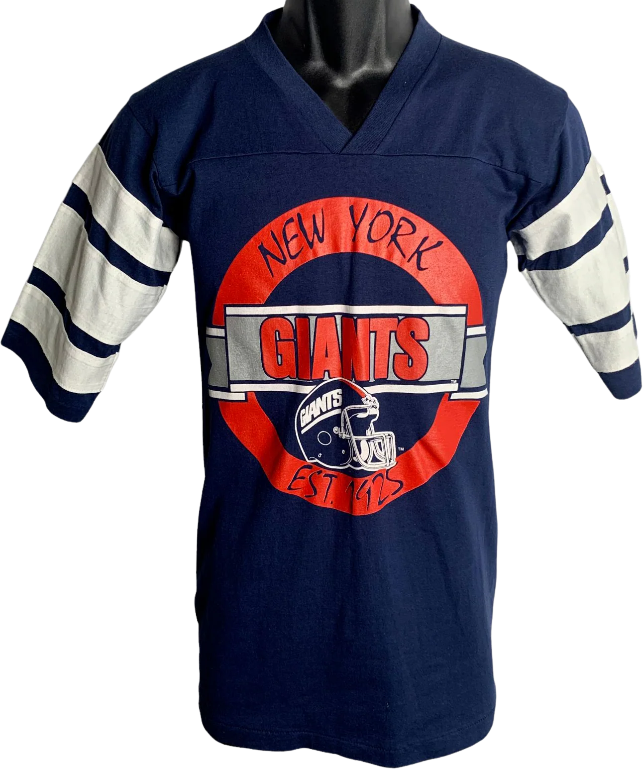 Vintage Mens Ny Giants Jersey T-Shirt S Blue Single Stitch Nfl Football V-Neck by Trench