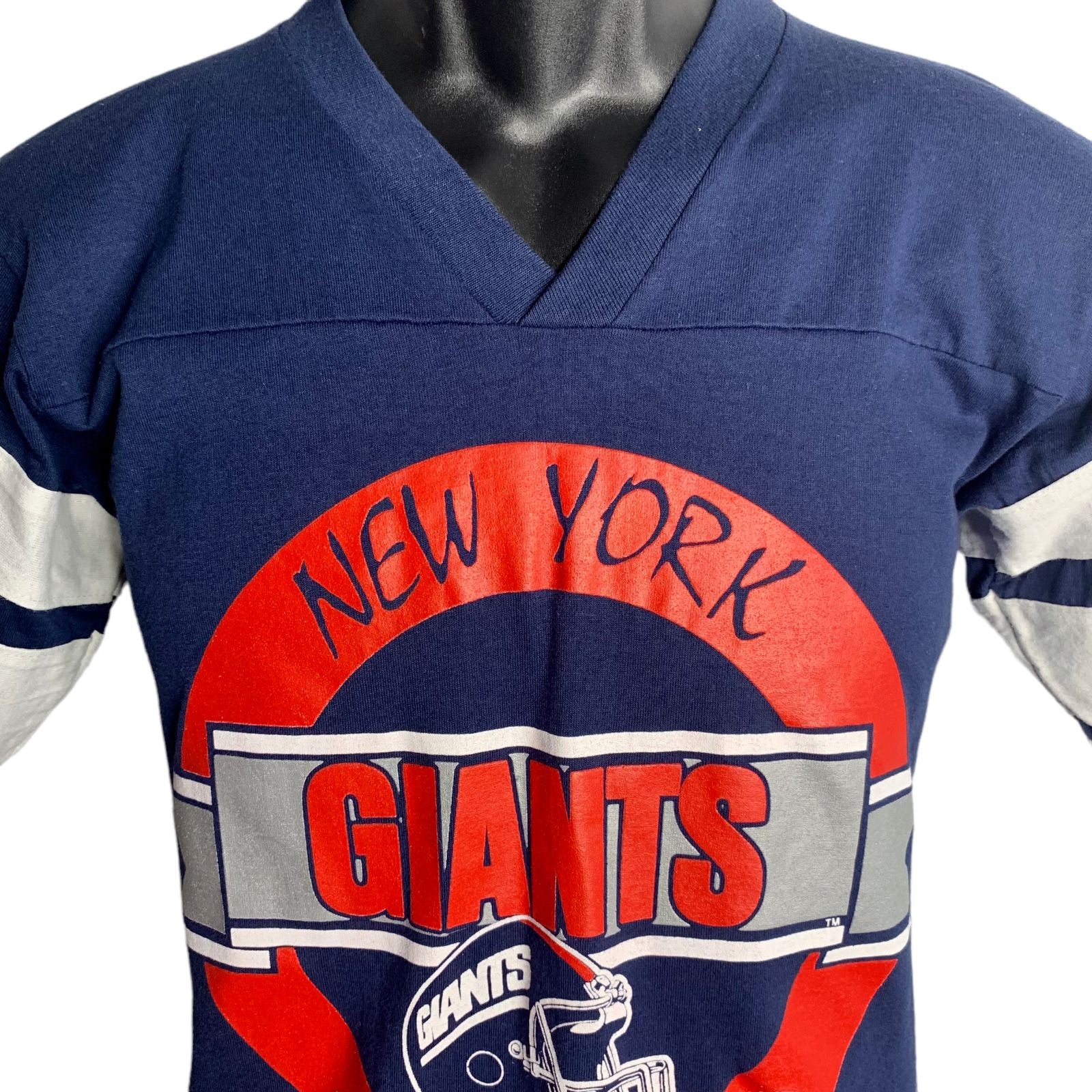 Vintage Mens Ny Giants Jersey T-Shirt S Blue Single Stitch Nfl Football V-Neck by Trench - Image 3