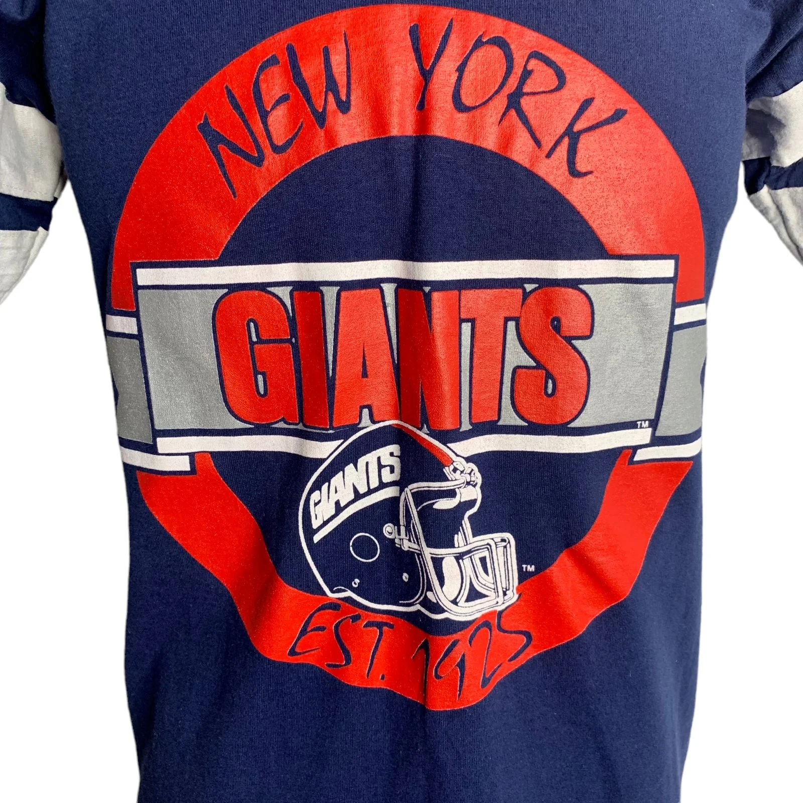 Vintage Mens Ny Giants Jersey T-Shirt S Blue Single Stitch Nfl Football V-Neck by Trench - Image 4