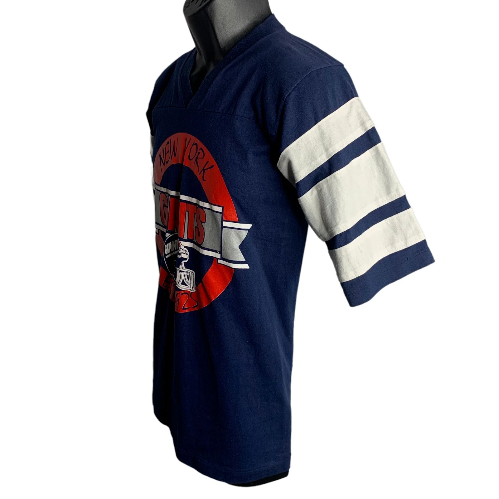 Vintage Mens Ny Giants Jersey T-Shirt S Blue Single Stitch Nfl Football V-Neck by Trench - Image 5