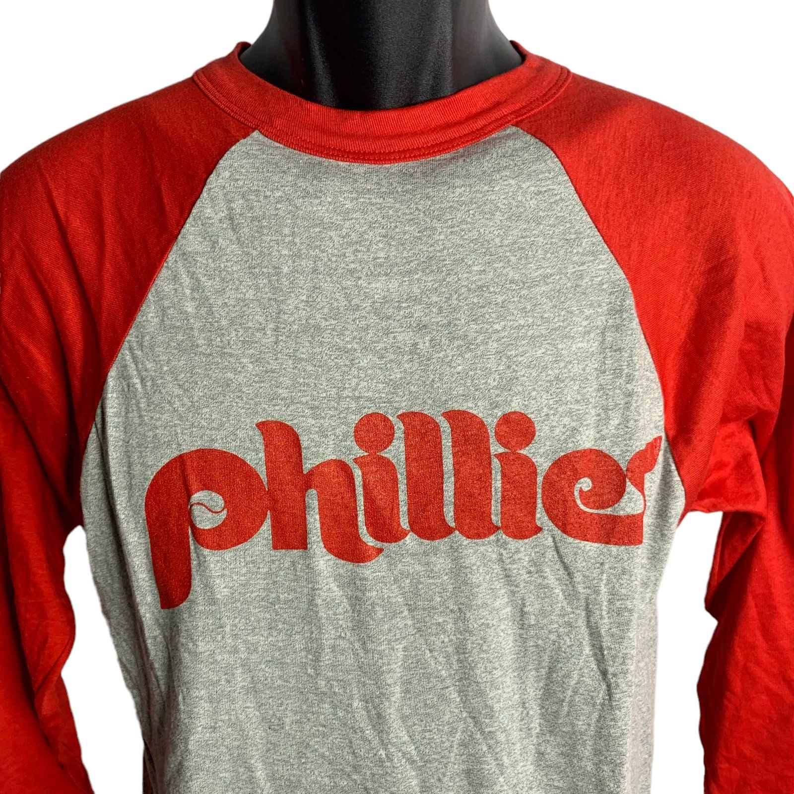 Vintage Mens Phillies Baseball Shirt S Gray Single Stitch Crewneck Raglan Mlb by Logo 7 - Image 3