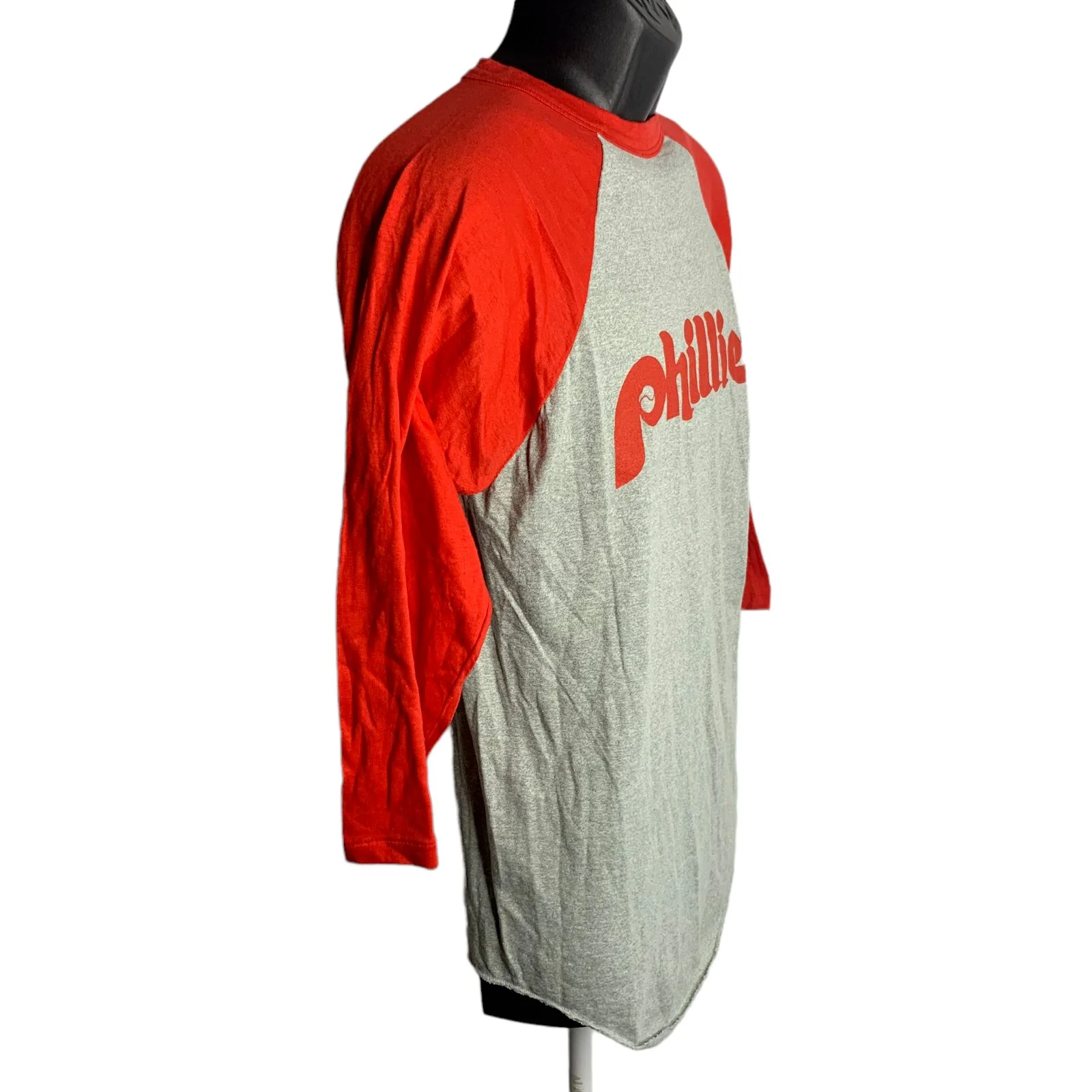 Vintage Mens Phillies Baseball Shirt S Gray Single Stitch Crewneck Raglan Mlb by Logo 7 - Image 5