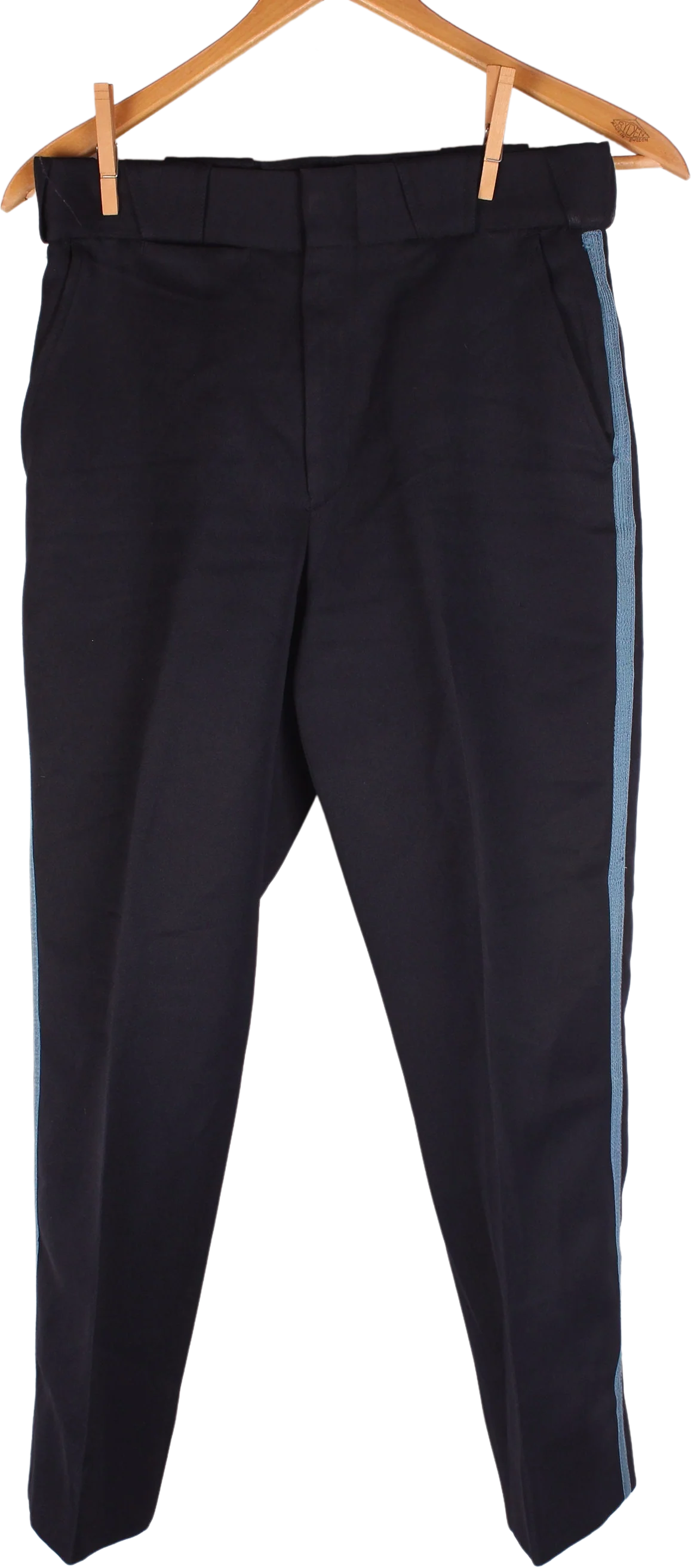 Vintage Men's Police State Trooper Uniform Pants Polyester Black with Baby Blue Stripe