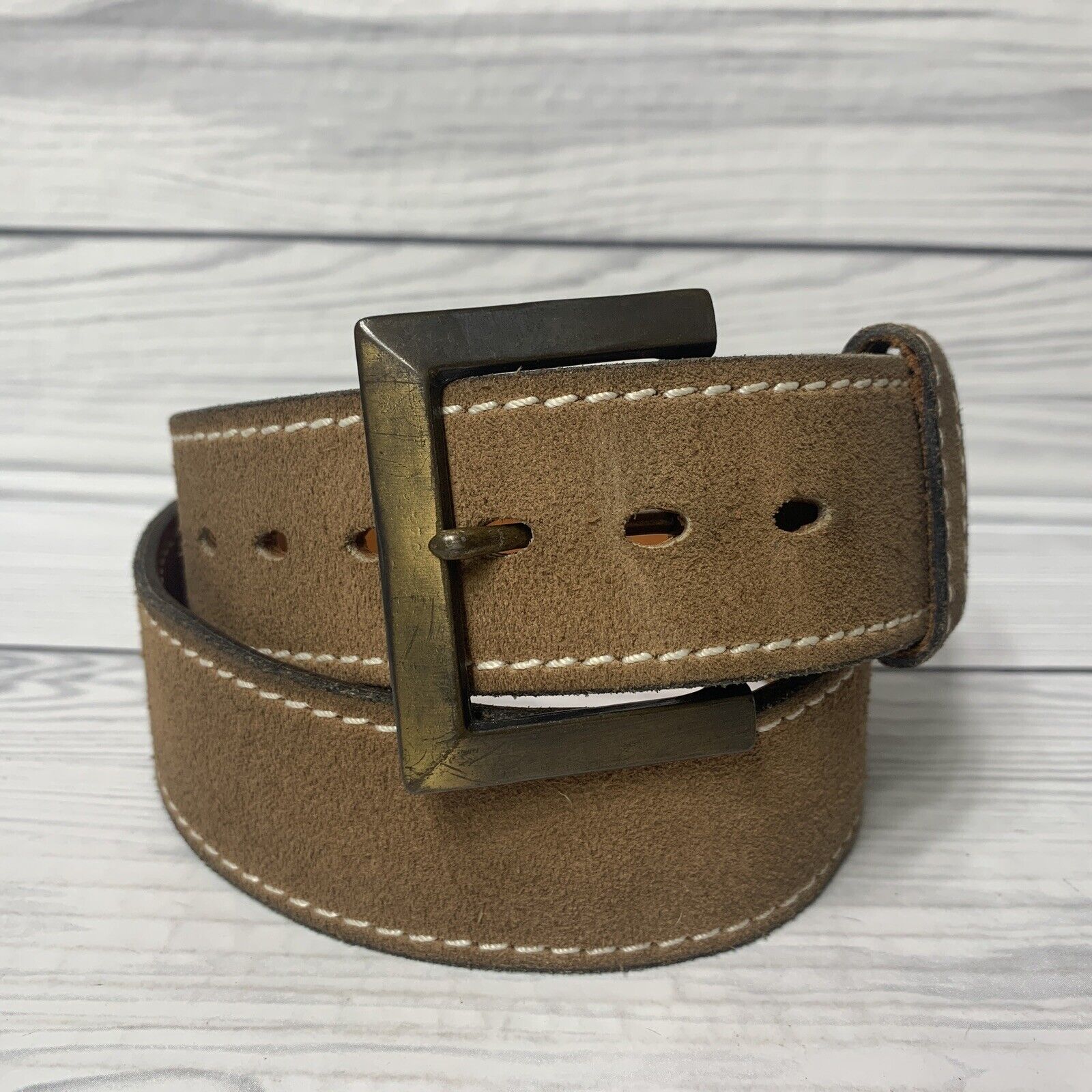 70s/80s Tan Brown Leather Casual Dress Belt By Montgomery Ward - Image 2