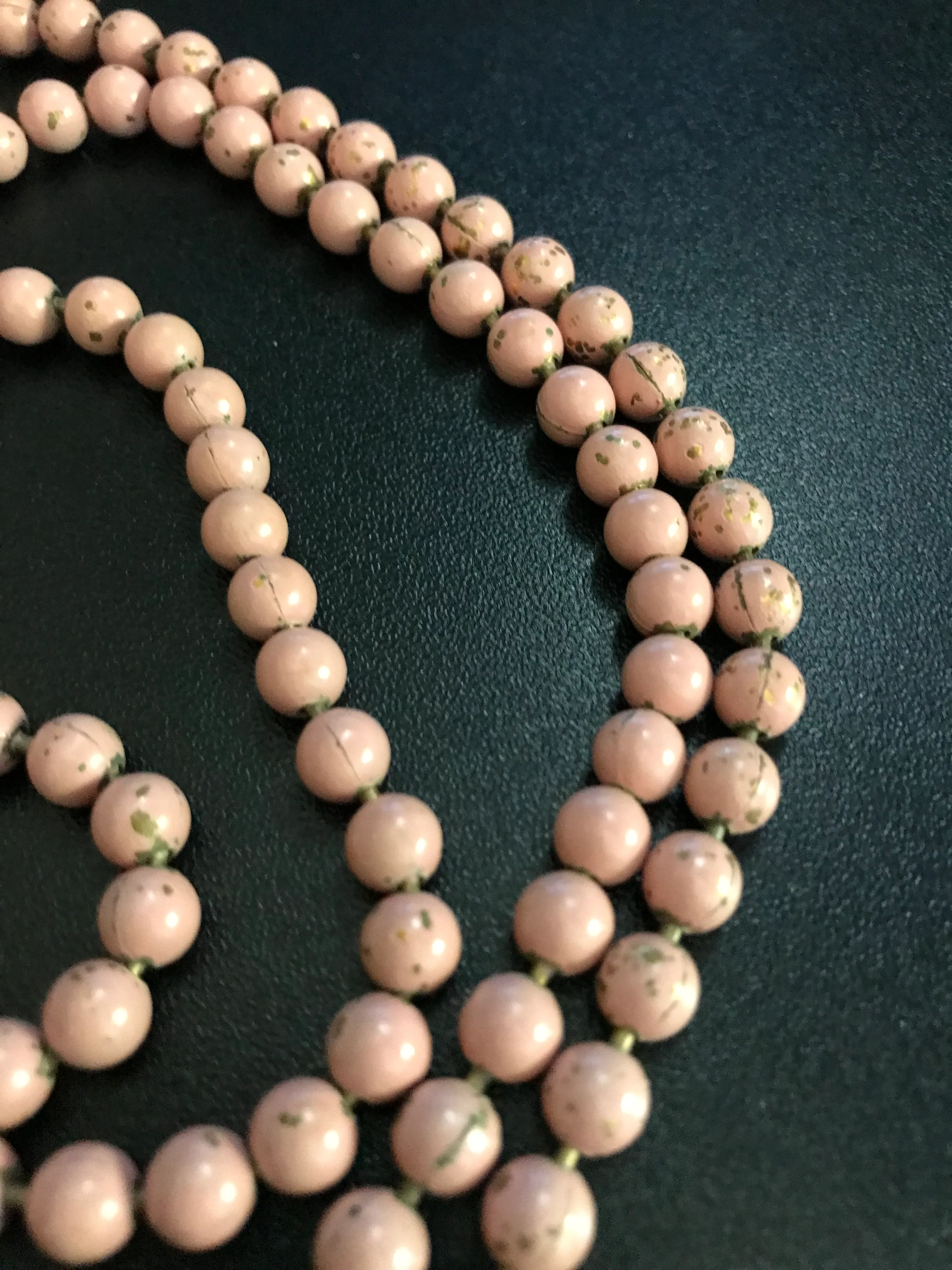 Vintage Metal Bead Pink Enamel Flapper Necklace - Image 4