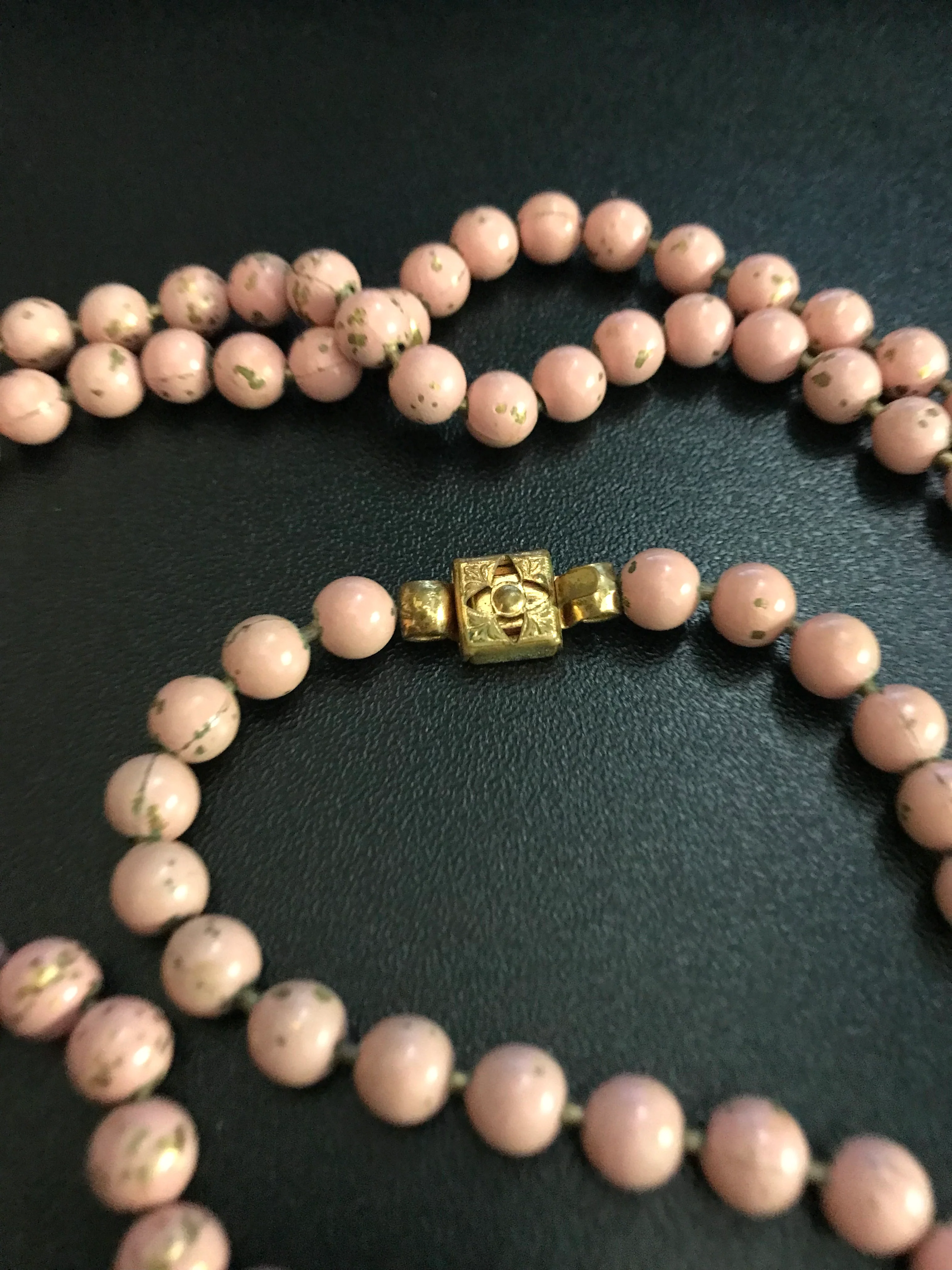 Vintage Metal Bead Pink Enamel Flapper Necklace - Image 5