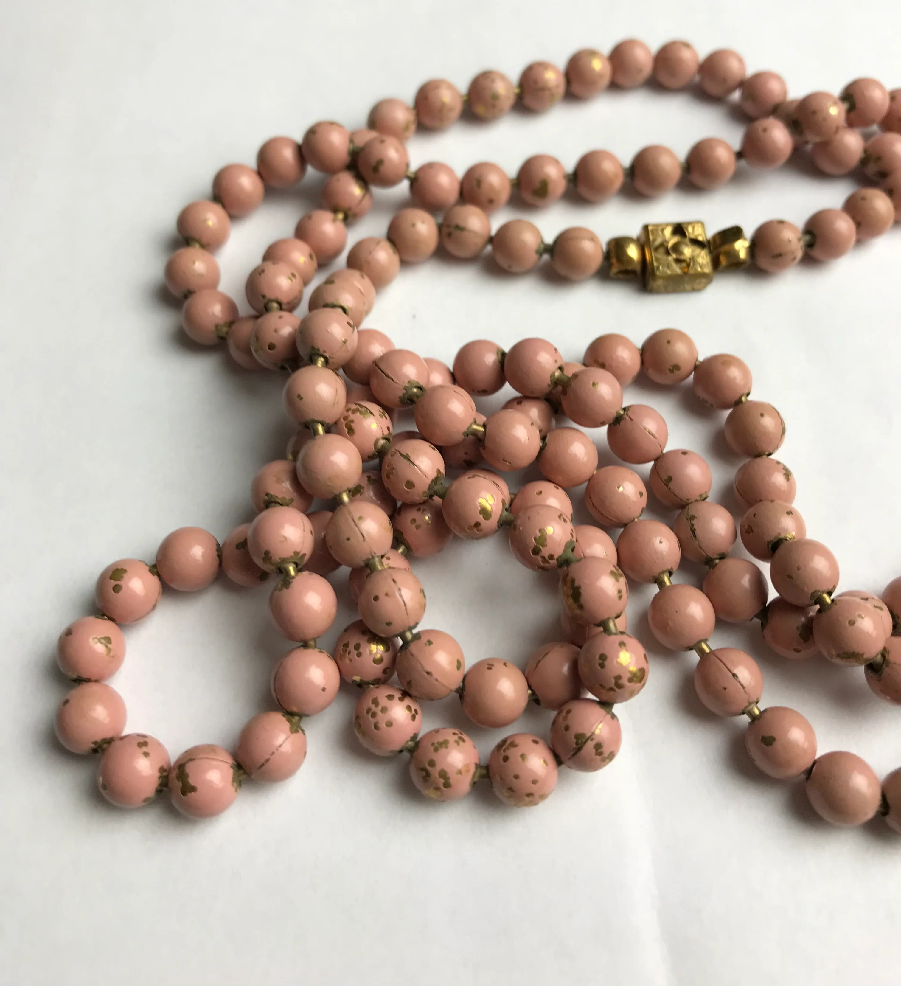 Vintage Metal Bead Pink Enamel Flapper Necklace - Image 7