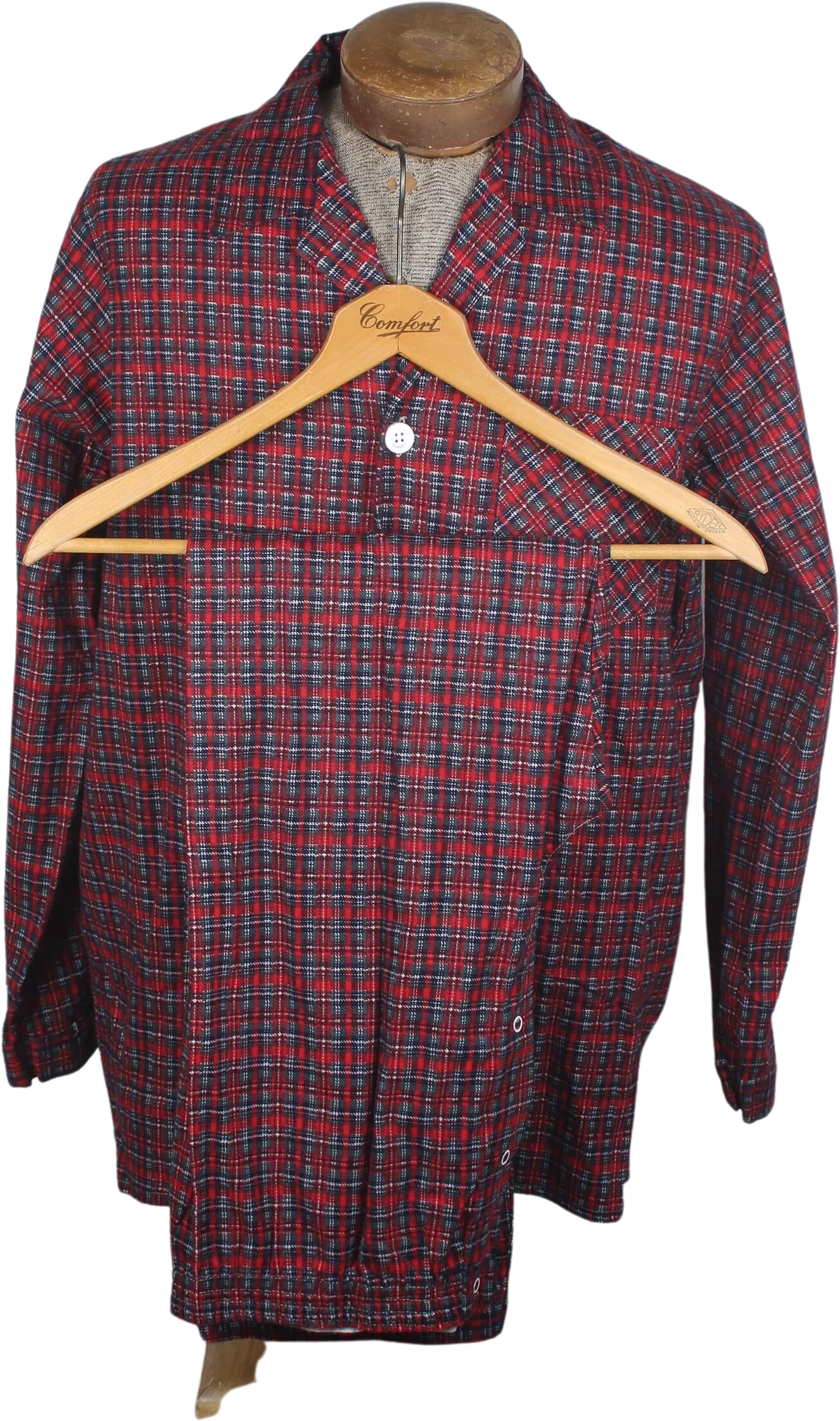 Vintage Mid Century Sears Brand Cotton Mens Red Plaid Pajama Sleep Set by Sears