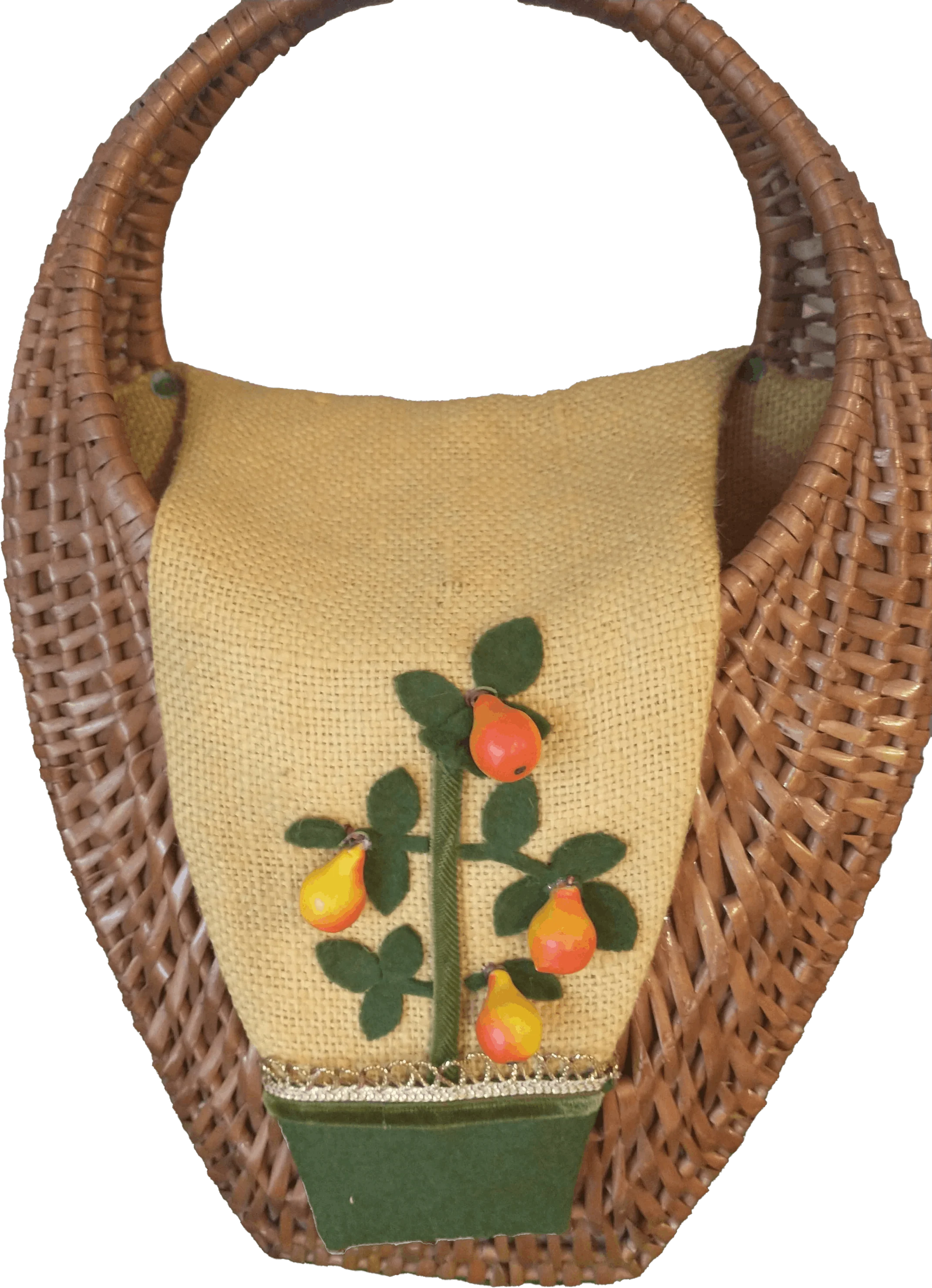 Vintage Midcentury Basket Purse Lined Burlap 50s Rockabilly Top Handle Bag Mid Sized Bag