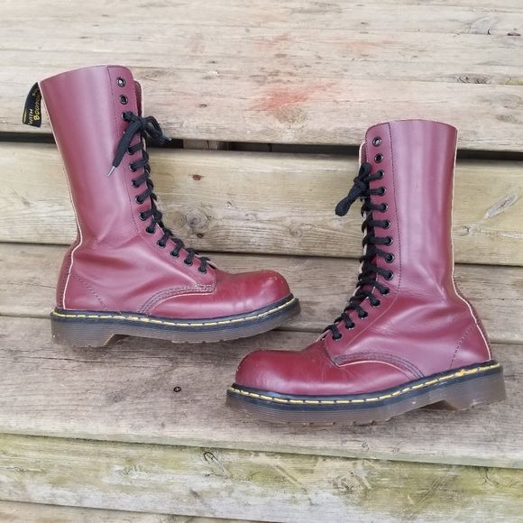 Vintage Mie 1940 14 Eye Cherry Red Oxblood Steel Toe Leather Boots 6 by Dr Martens - Image 3