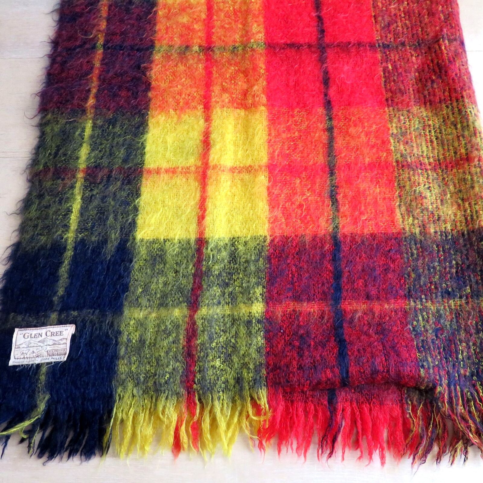 Vintage Mills Tartan Plaid Mohair Throw Blanket Fringe Scotland Made by Glen Cree - Image 3