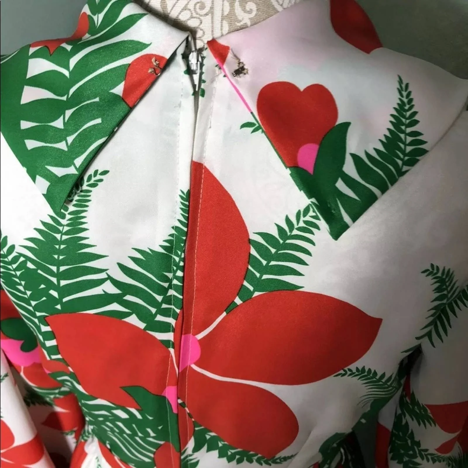 Vintage Mod Dress Tropical 60s Handmade Floral Dress Party Cocktail Sm Med - Image 10