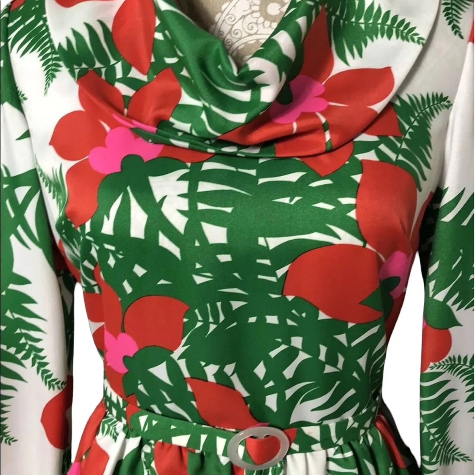 Vintage Mod Dress Tropical 60s Handmade Floral Dress Party Cocktail Sm Med - Image 3