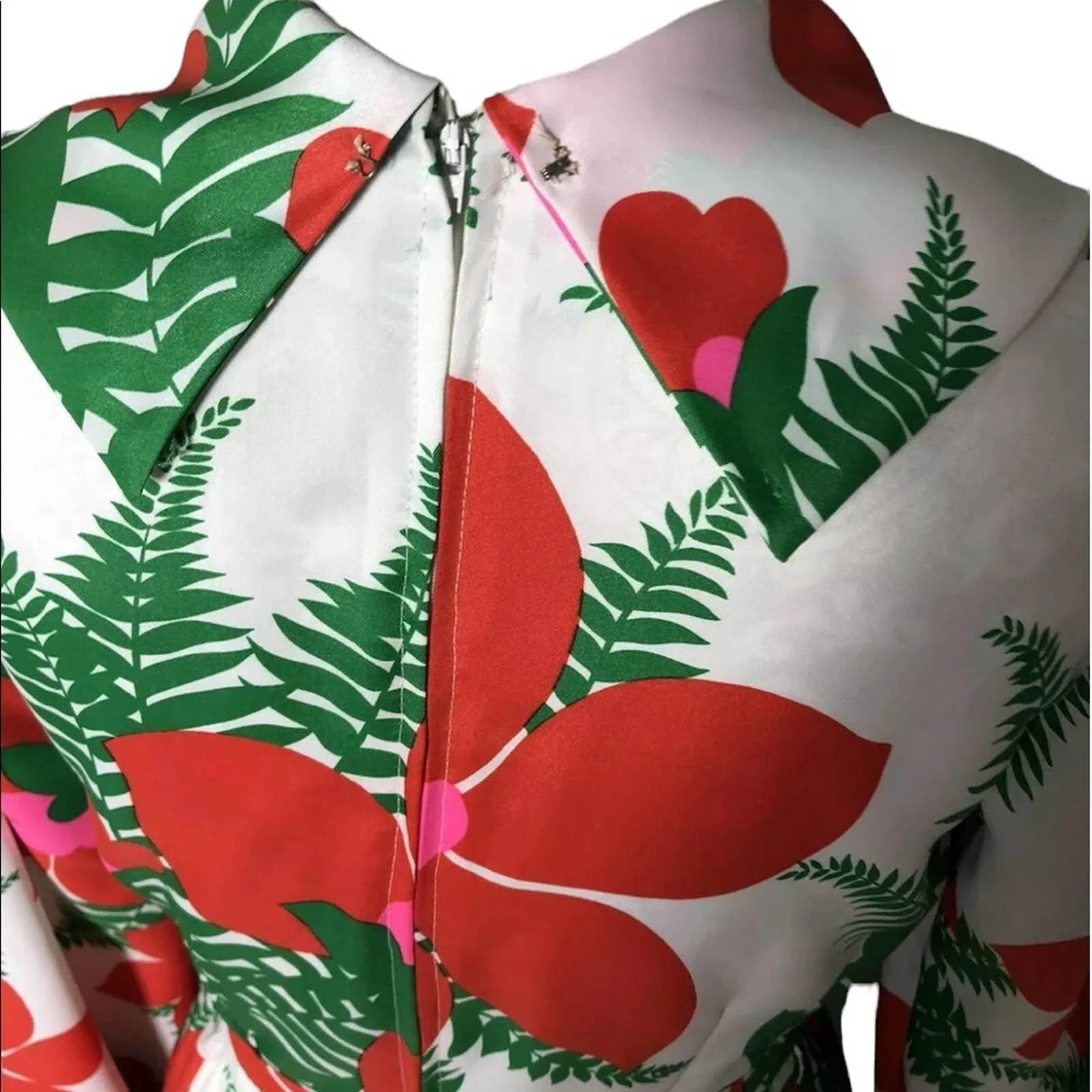 Vintage Mod Dress Tropical 60s Handmade Floral Dress Party Cocktail Sm Med - Image 9