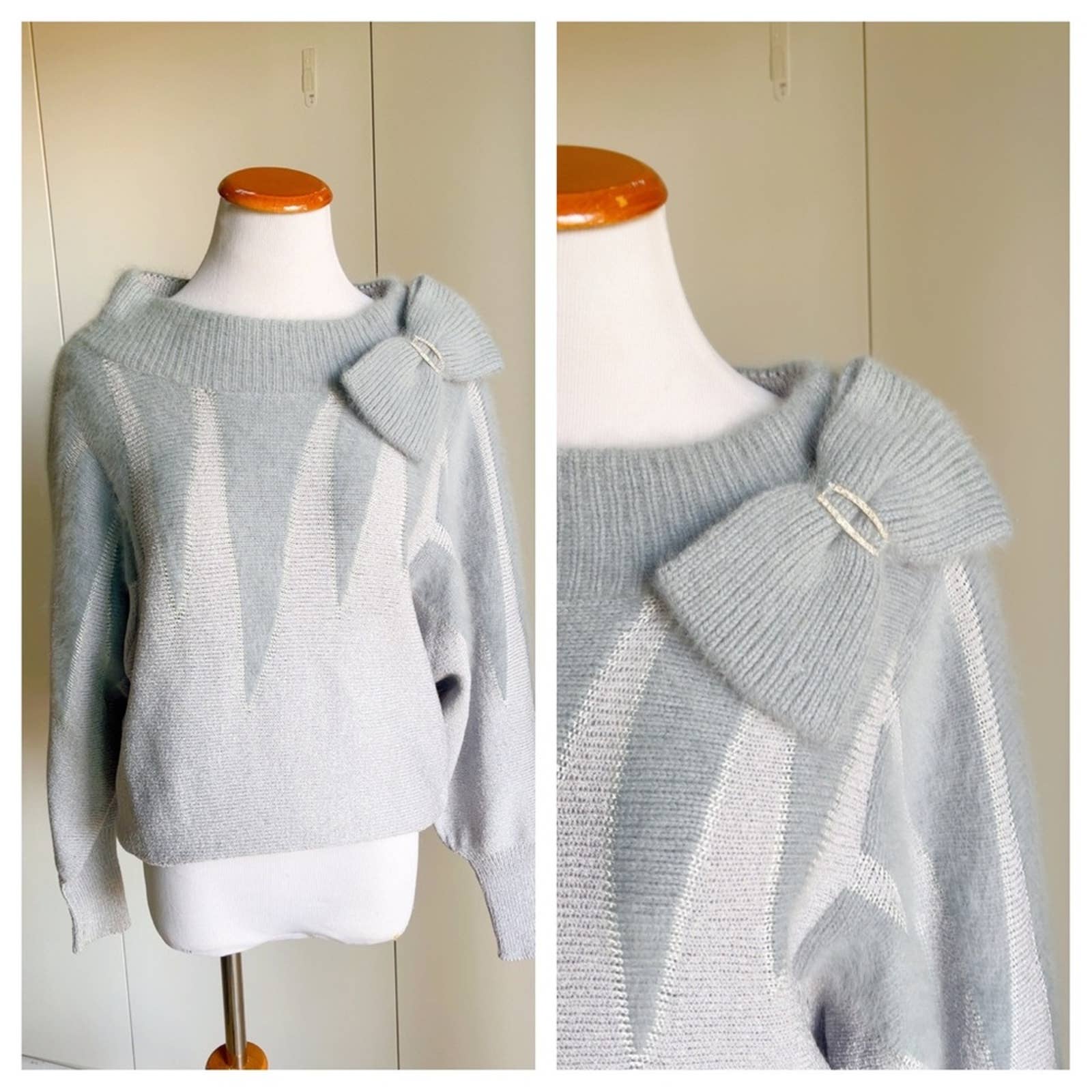 Vintage Mohair Sweater Party Formal Holiday Medium Blue Gray by Oscar de la Renta - Image 3