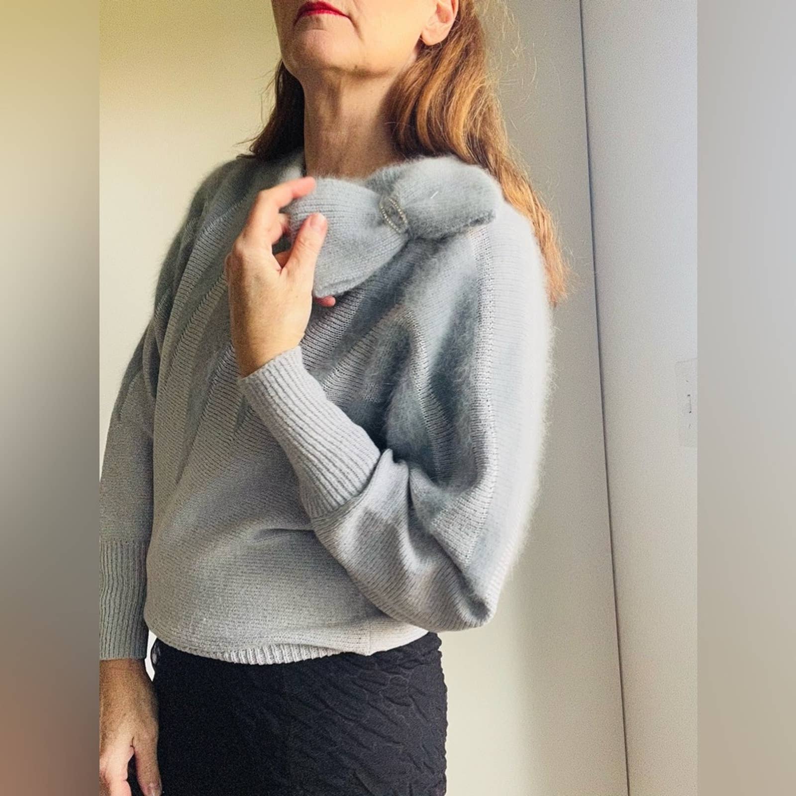 Vintage Mohair Sweater Party Formal Holiday Medium Blue Gray by Oscar de la Renta - Image 4