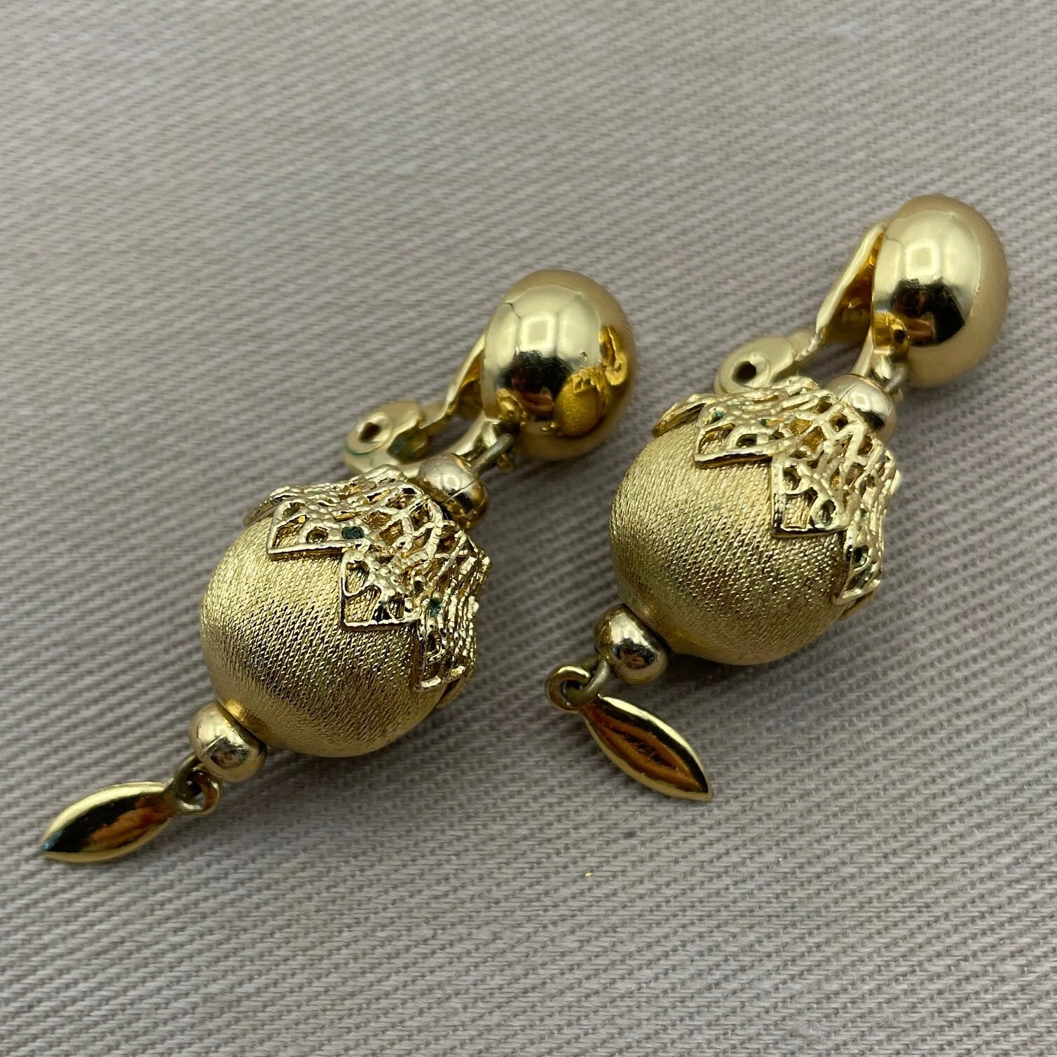 Vintage Monet Gold Lantern Clip-On Statement Earrings by Monet - Image 2