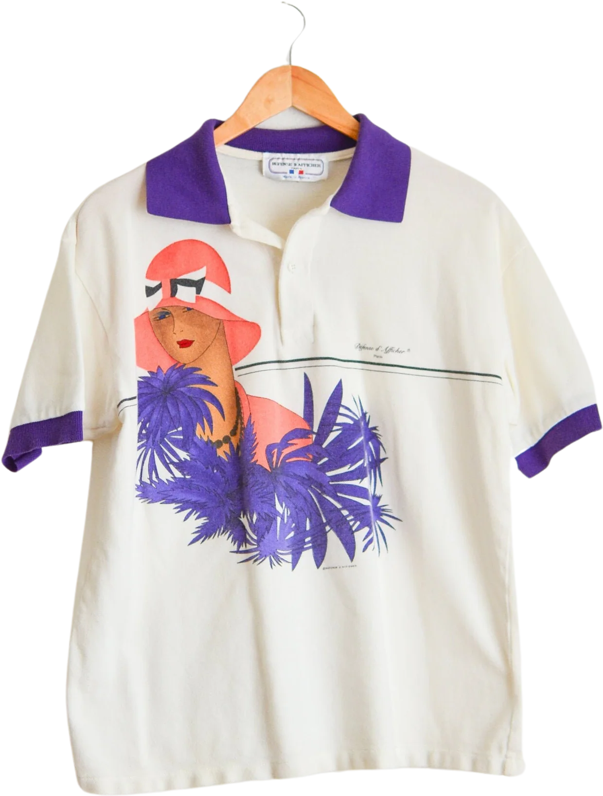 Vintage Monogram Shirt French Street Style Collar Purple Island Summer Top by Defense B'afficher
