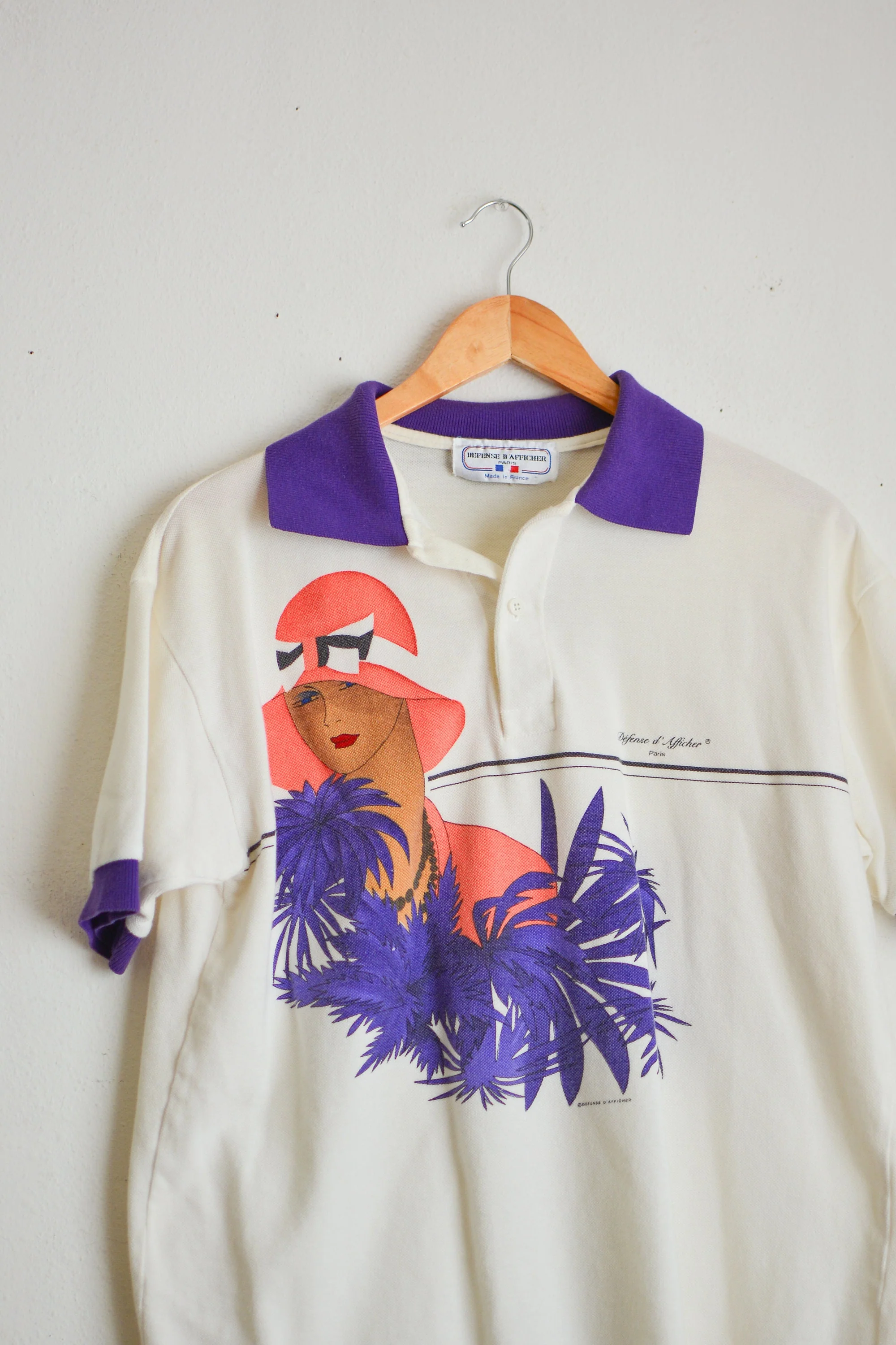 Vintage Monogram Shirt French Street Style Collar Purple Island Summer Top by Defense B'afficher - Image 3