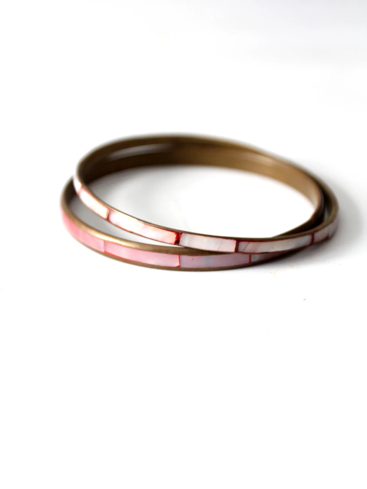Vintage Mother Of Pearl Pink Bangles Pair - Image 8