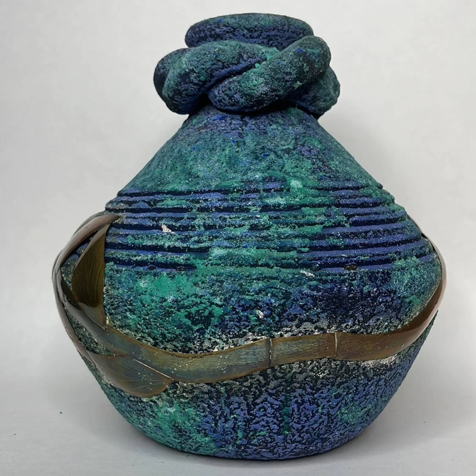 Vintage Navajo Vase Brass Copper Inlay - Image 4