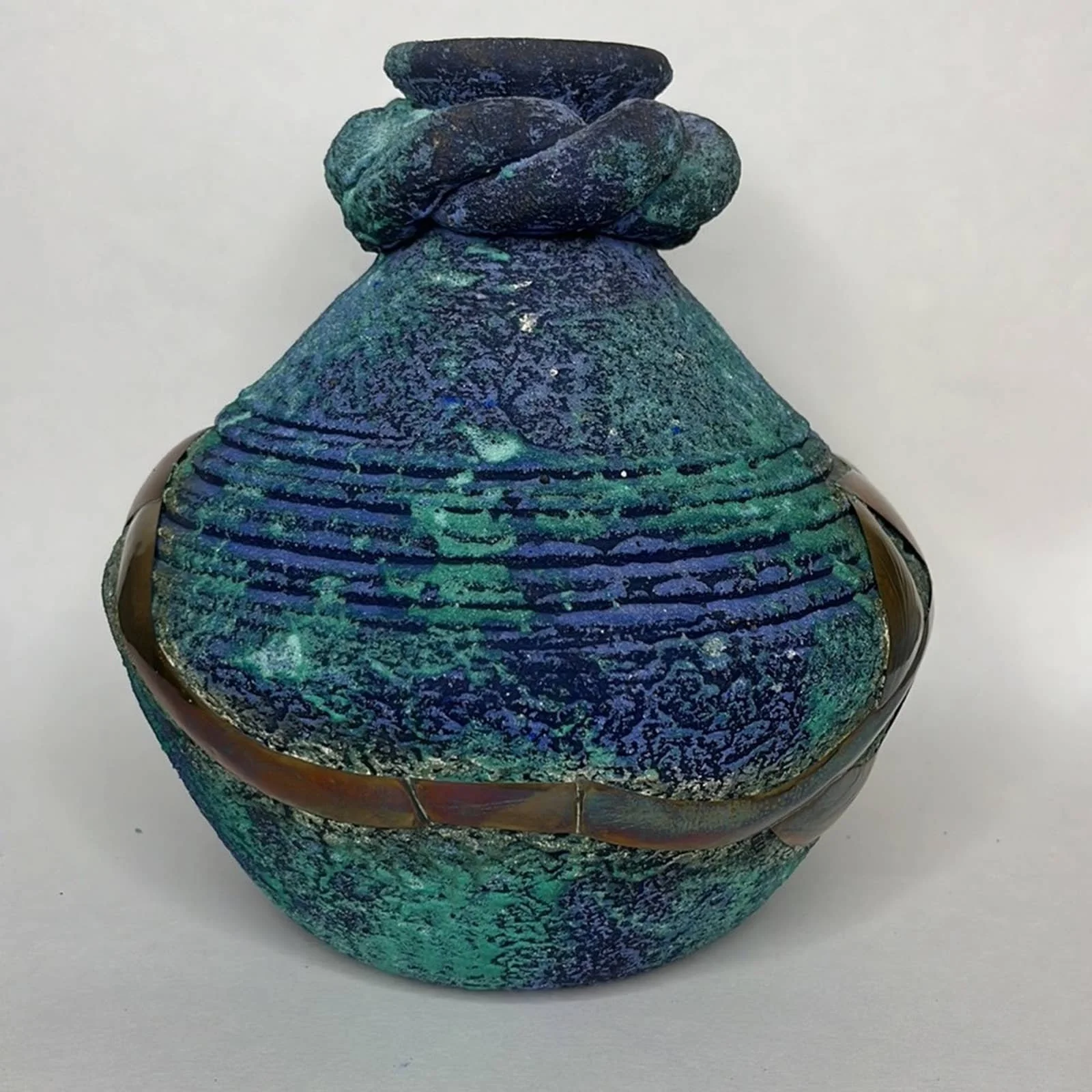 Vintage Navajo Vase Brass Copper Inlay - Image 7
