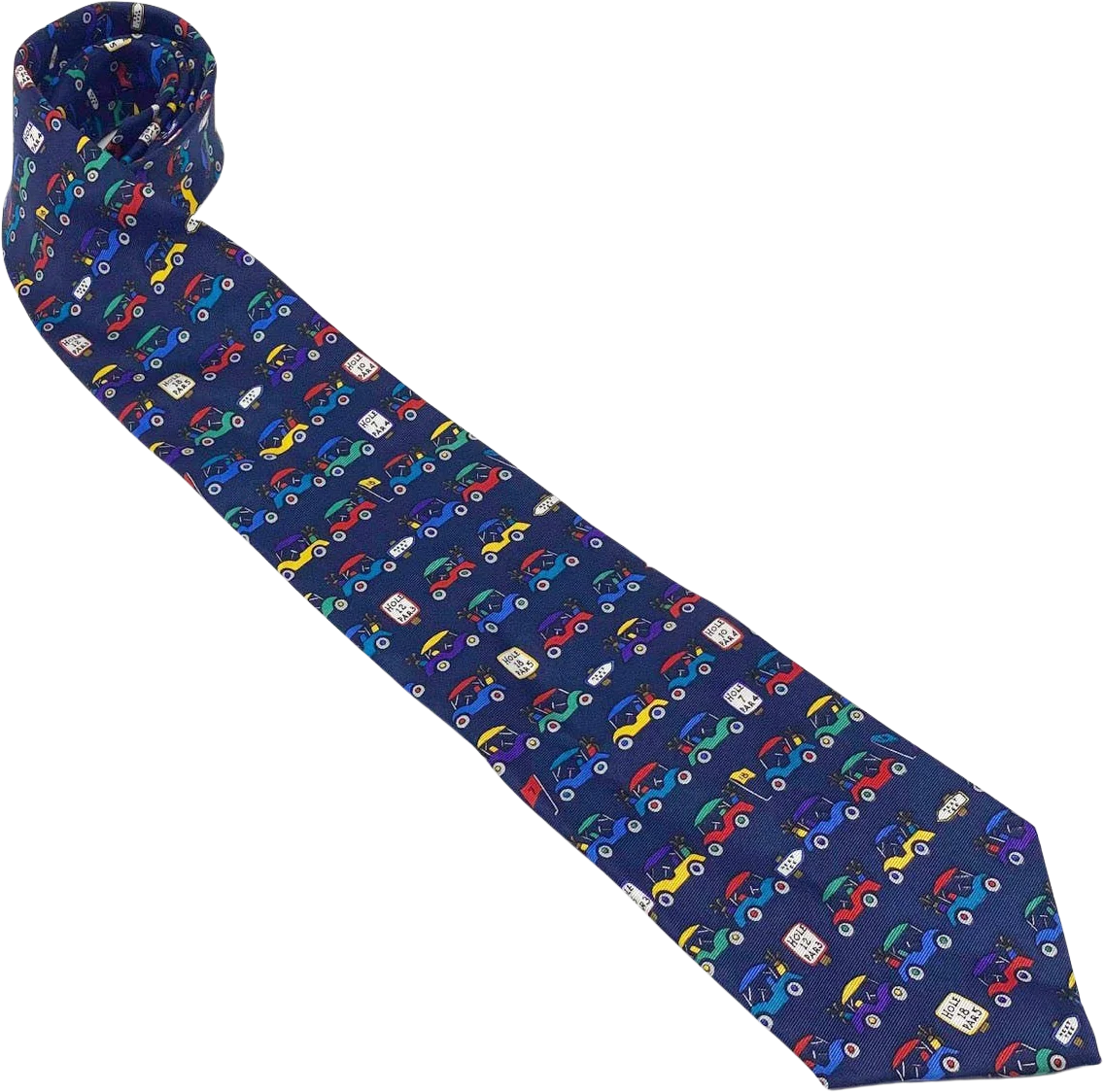 Vintage Navy Blue "sunday Driver" 100% Silk Fine Novelty Golf Tie by Alynn