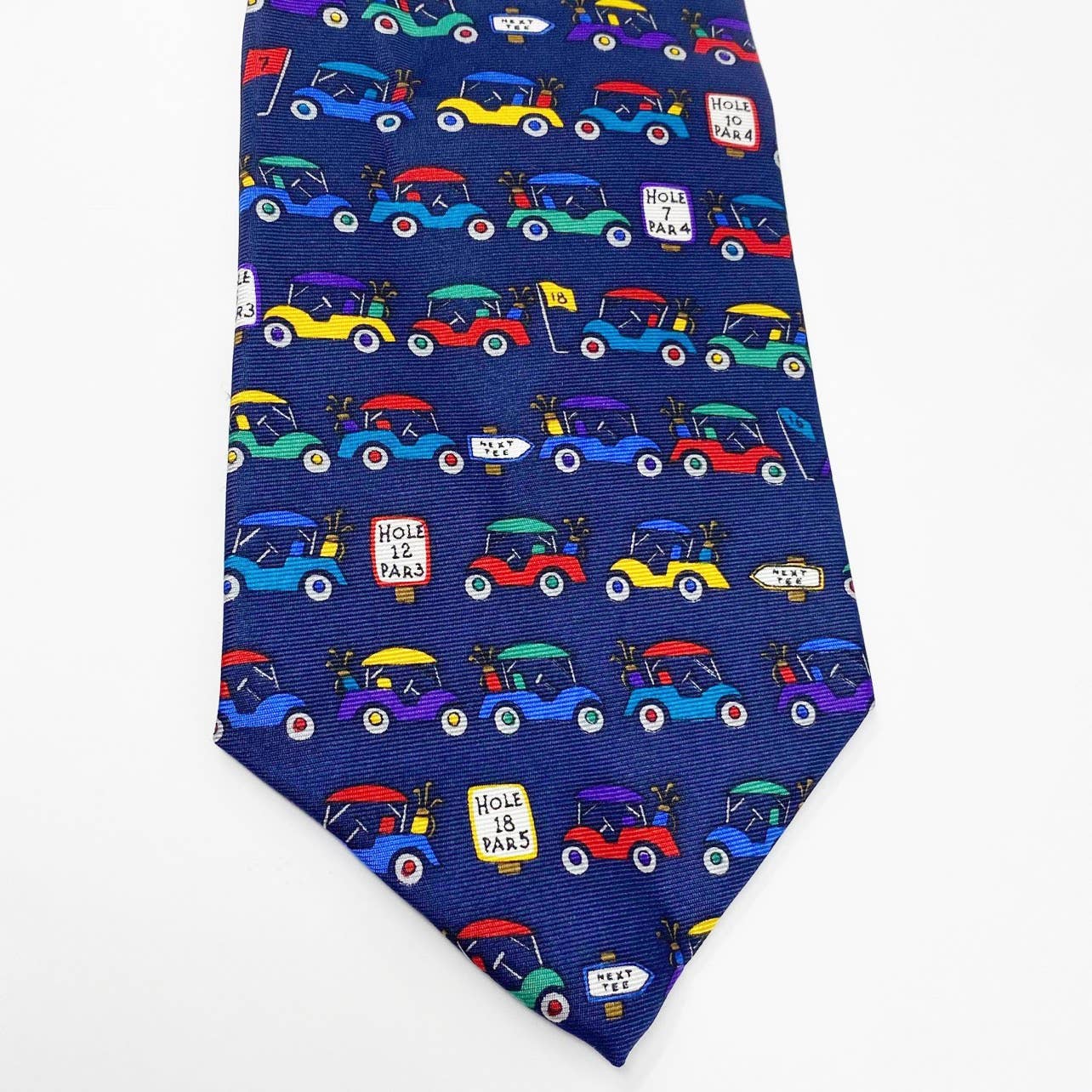 Vintage Navy Blue "sunday Driver" 100% Silk Fine Novelty Golf Tie by Alynn - Image 2