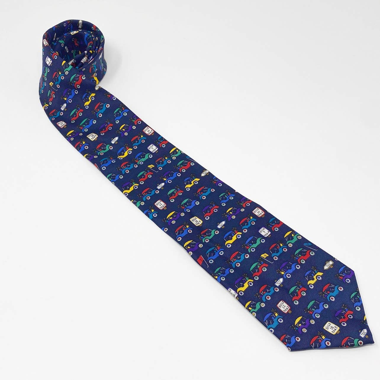 Vintage Navy Blue "sunday Driver" 100% Silk Fine Novelty Golf Tie by Alynn - Image 6