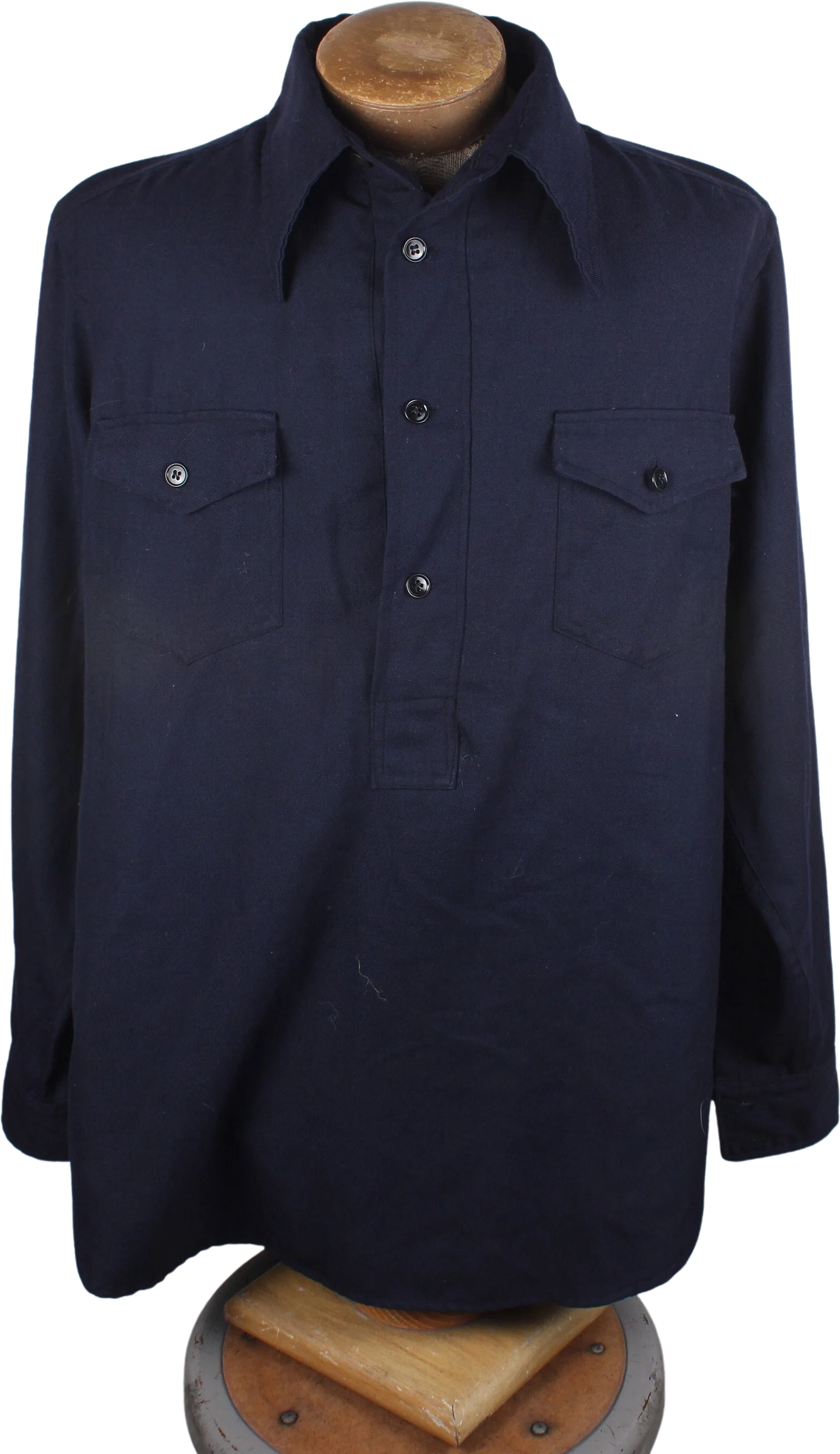 Vintage Navy Pullover Men's Button Up Tunic Long Sleeved Shirt Naval