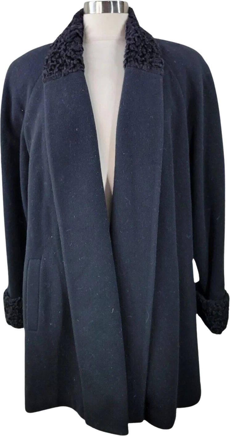 Vintage Neiman Marcus Size 12 Wool Coat Jacket Open Front Winter Professional Black by Neiman Marcus