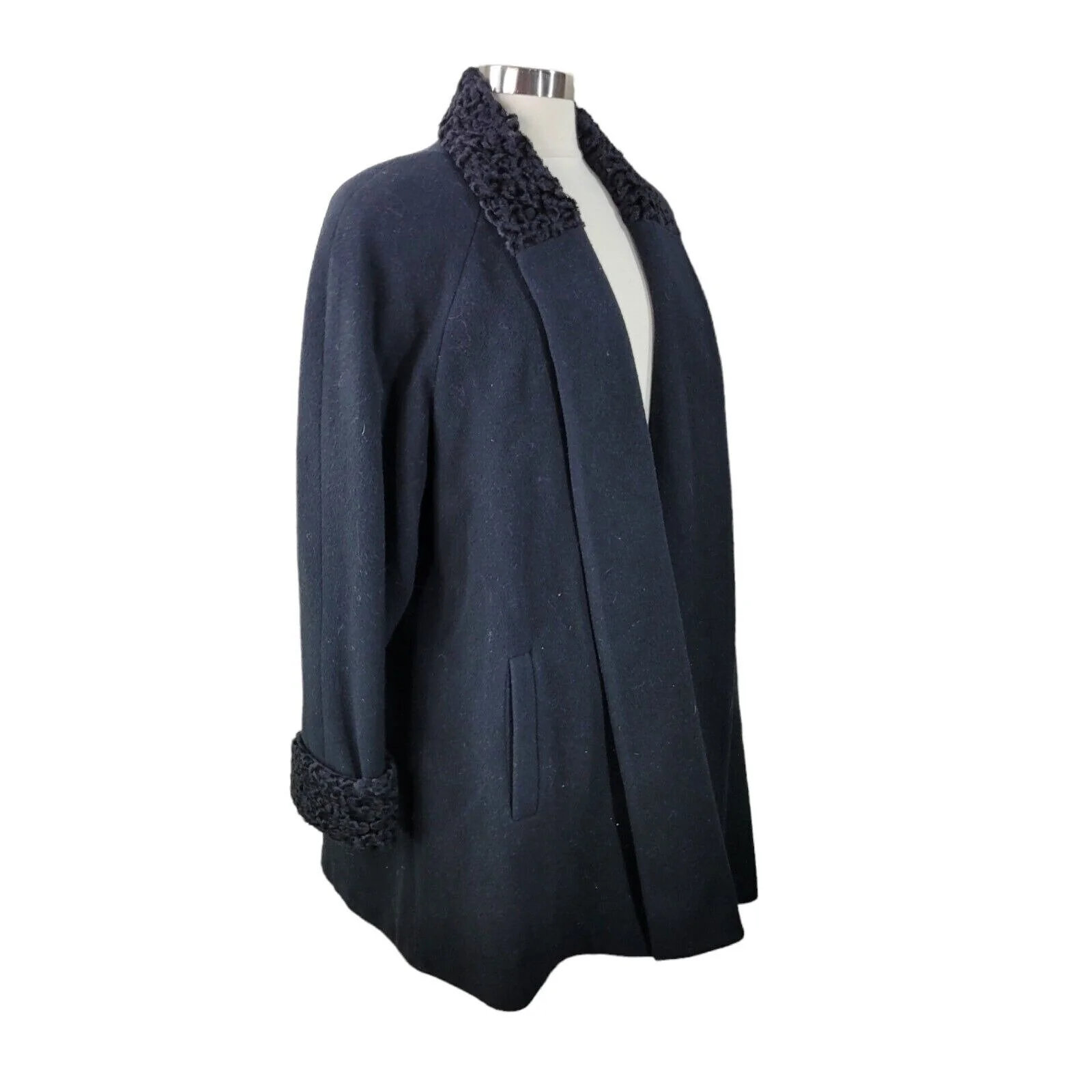 Vintage Neiman Marcus Size 12 Wool Coat Jacket Open Front Winter Professional Black by Neiman Marcus - Image 4