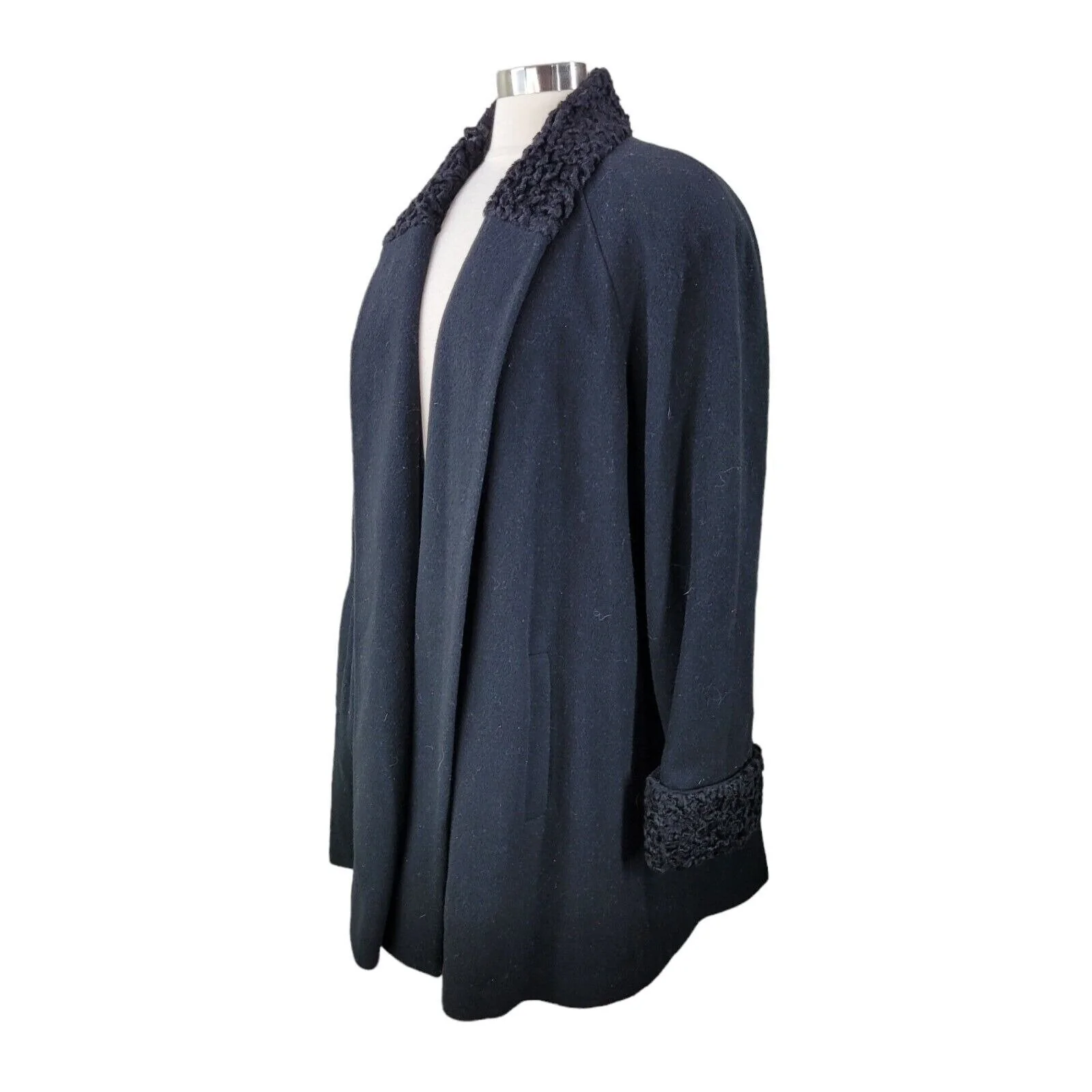 Vintage Neiman Marcus Size 12 Wool Coat Jacket Open Front Winter Professional Black by Neiman Marcus - Image 6