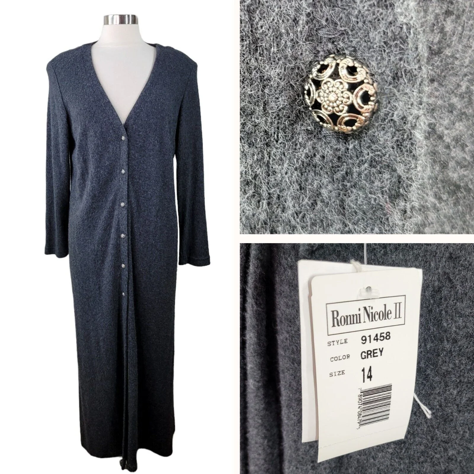 Vintage New Cardigan Sweater Dress Size 14 Button Up Dark Academia Soft Cozy by Ouida - Image 3