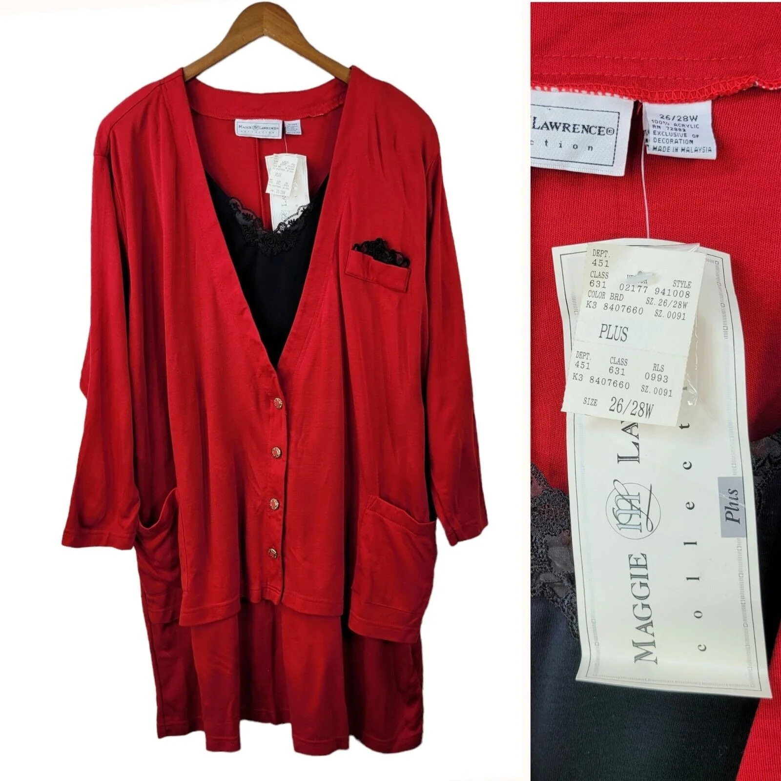 Vintage New Dress Plus Size 26/28w 4x Career Sheath Red Black - Image 4
