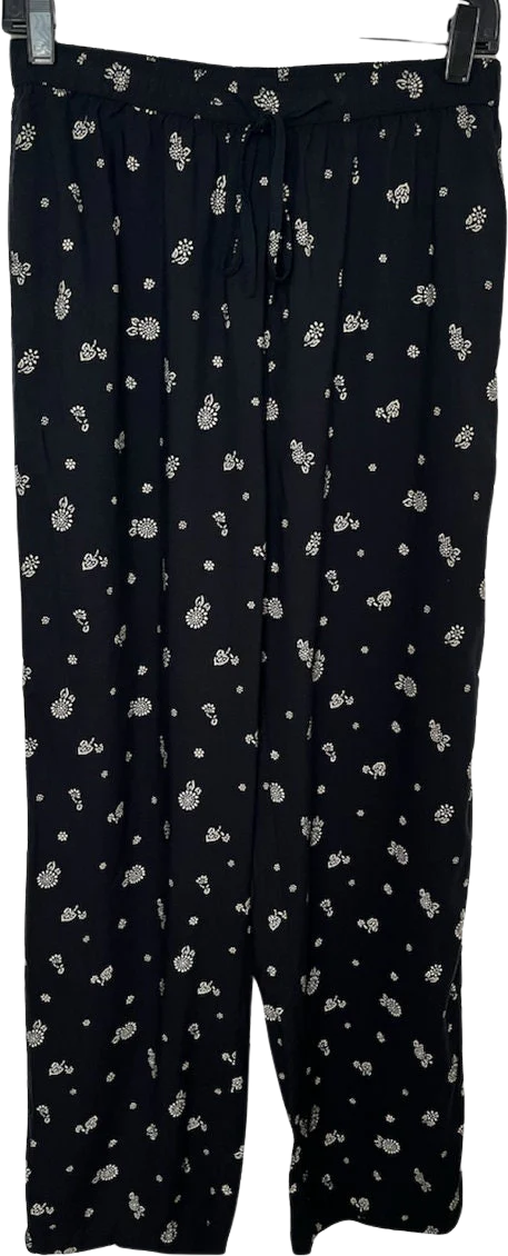 Vintage New York 90s Black Abstract Rayon Floral Drawstring Pants Fall Medium Pockets by DPS