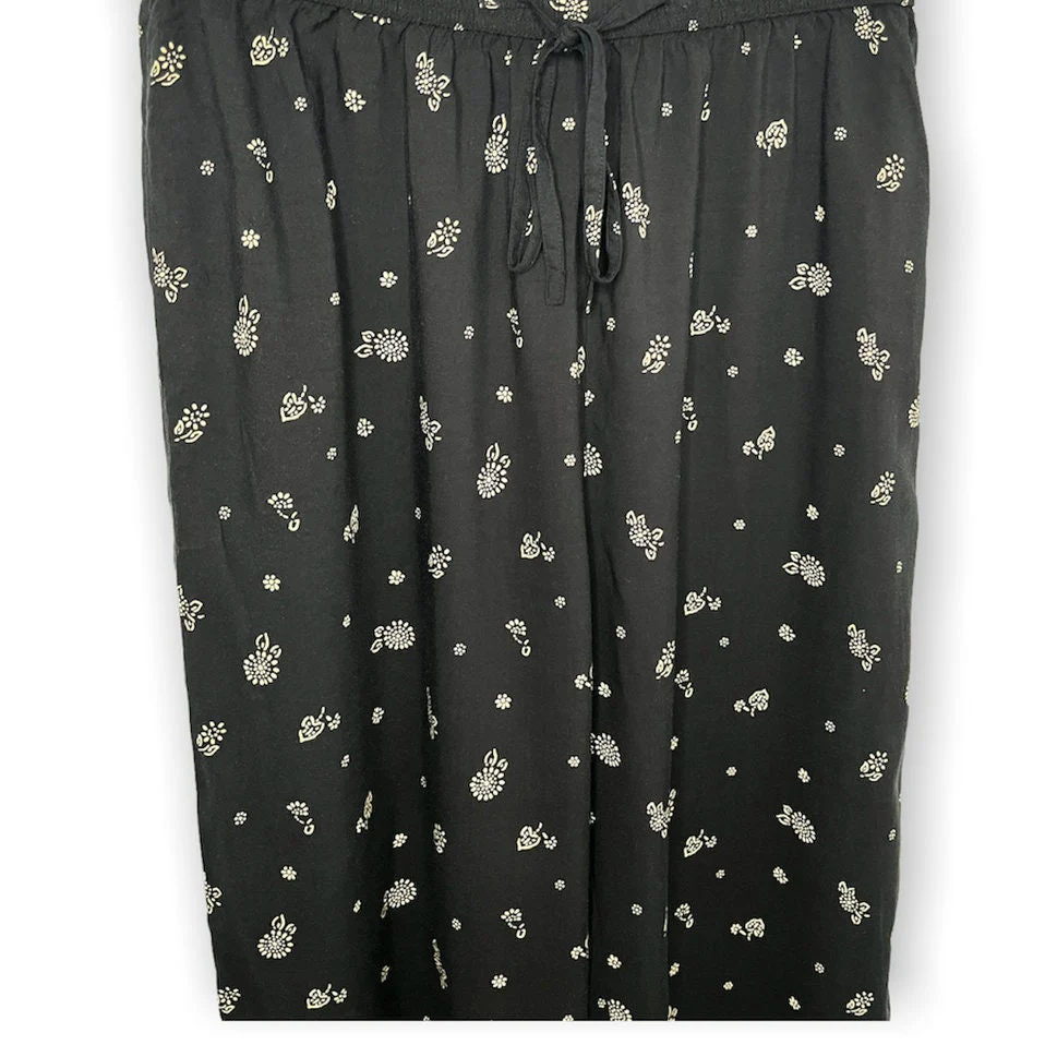 Vintage New York 90s Black Abstract Rayon Floral Drawstring Pants Fall Medium Pockets by DPS - Image 3