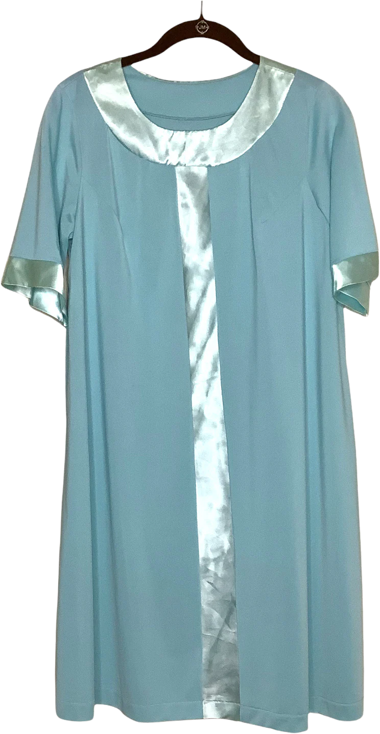 Vintage Nightgown Small 60s Nylon Satin Trim Short Sleeve Baby Blue S by Shadowline