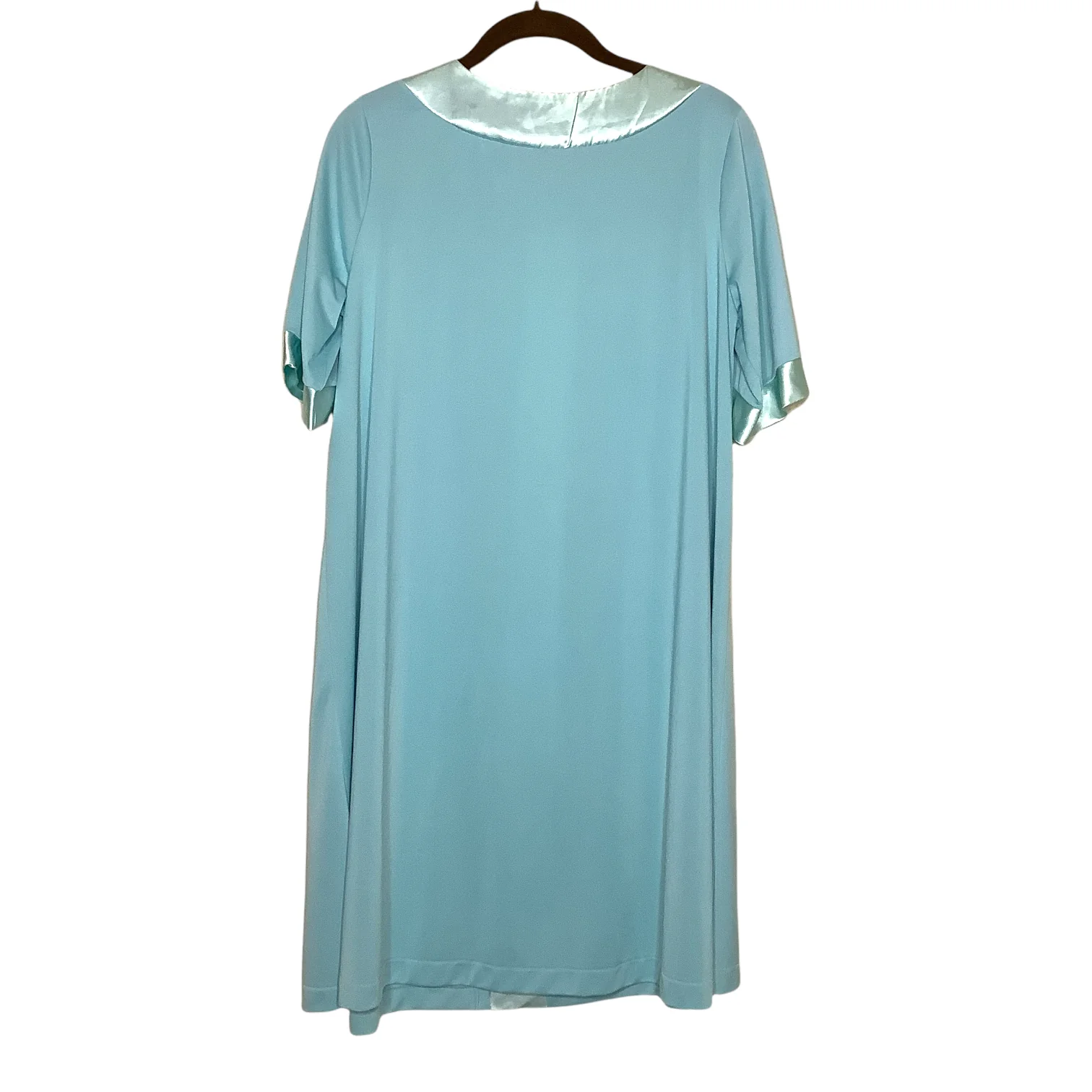Vintage Nightgown Small 60s Nylon Satin Trim Short Sleeve Baby Blue S by Shadowline - Image 2