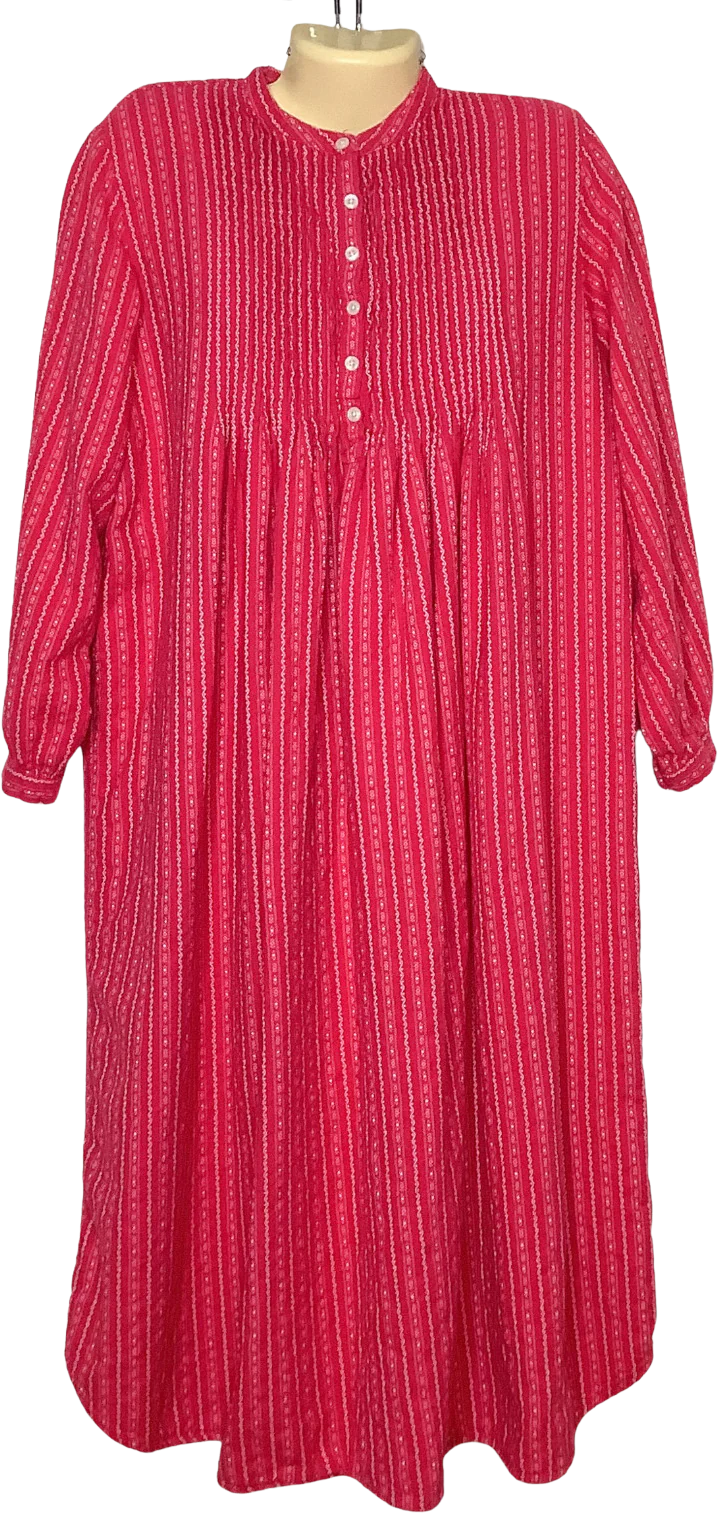 Vintage Nightgown Small Dobby Pintuck Floral Red Flannel Long Sleeve S by L.L. Bean