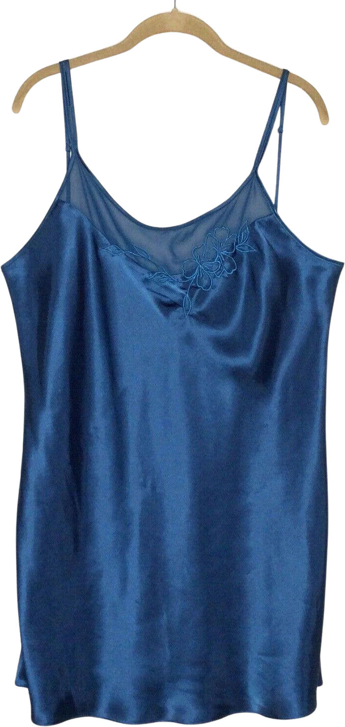 Vintage Nightie Lingerie Slip 80s 90s Floral Mesh Neck Trim Satin Double Straps by la intimates