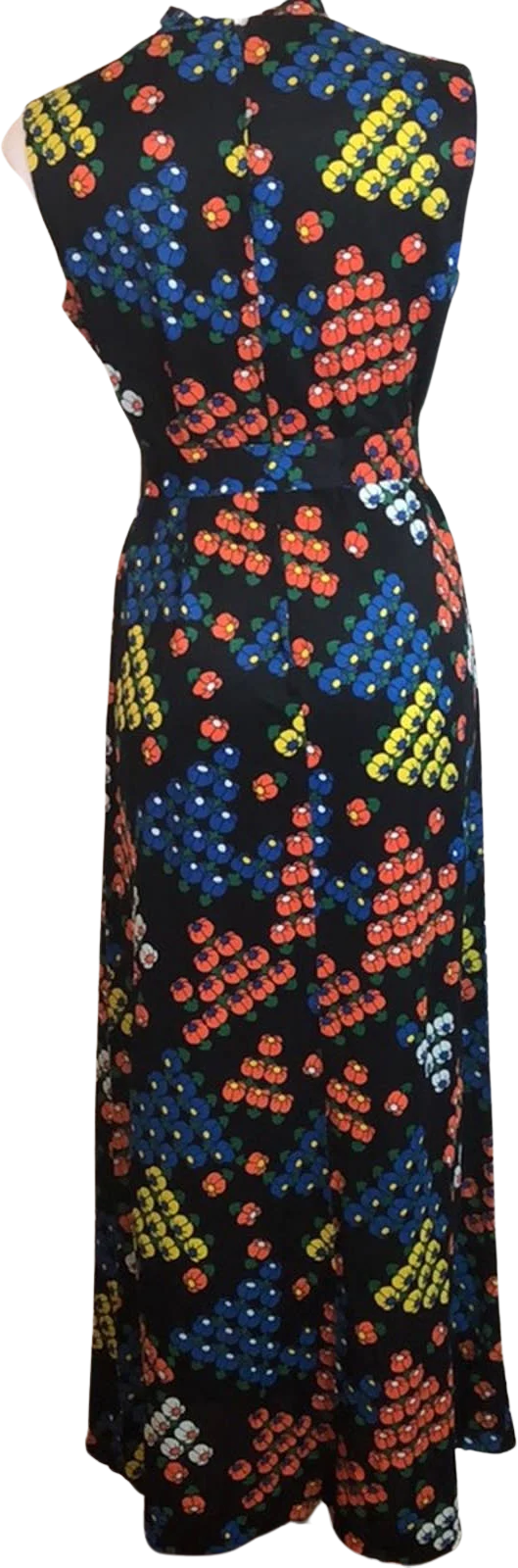Vintage Novelty Floral Print High Neck Maxi Dress
