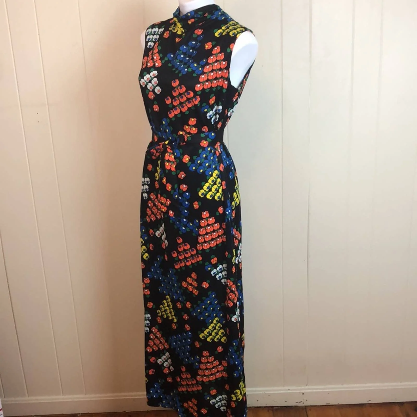 Vintage Novelty Floral Print High Neck Maxi Dress - Image 2